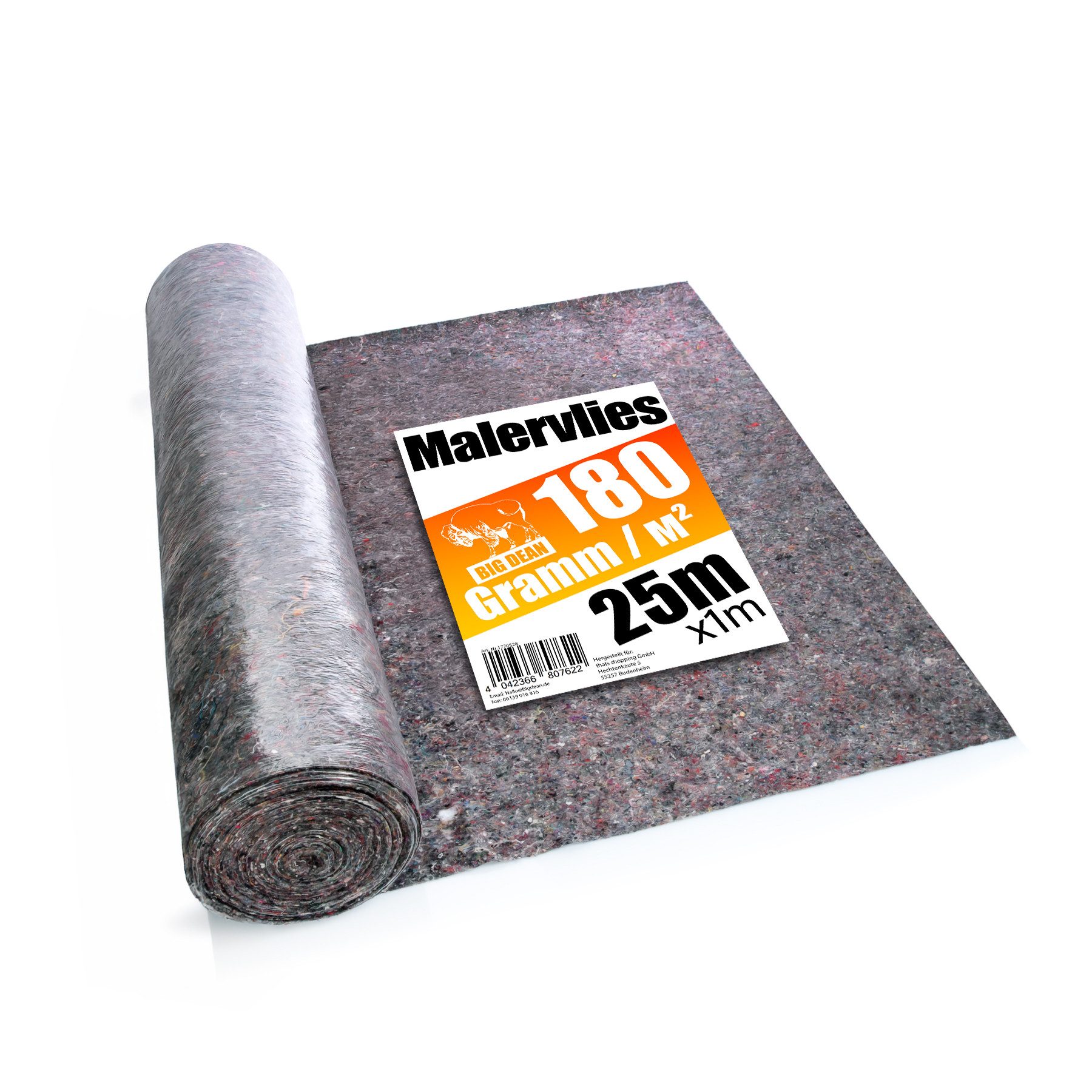 BigDean Malervlies Premium Malervlies 180g/m² – Rutschfestes Abdeckvlies mit Folienschutz, (Rolle, 1-St., Rolle), Abdeckvlies, Wiederverwendbar, Hohe Saugkraft, Vielseitig & Robust