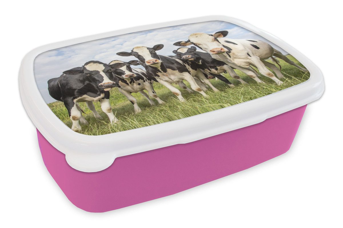 MuchoWow Lunchbox Kuh - Gras - Wolken, Kunststoff, (2-tlg), Brotdosen, Lunch Box, Brotbox für Kinder und Erwachsene