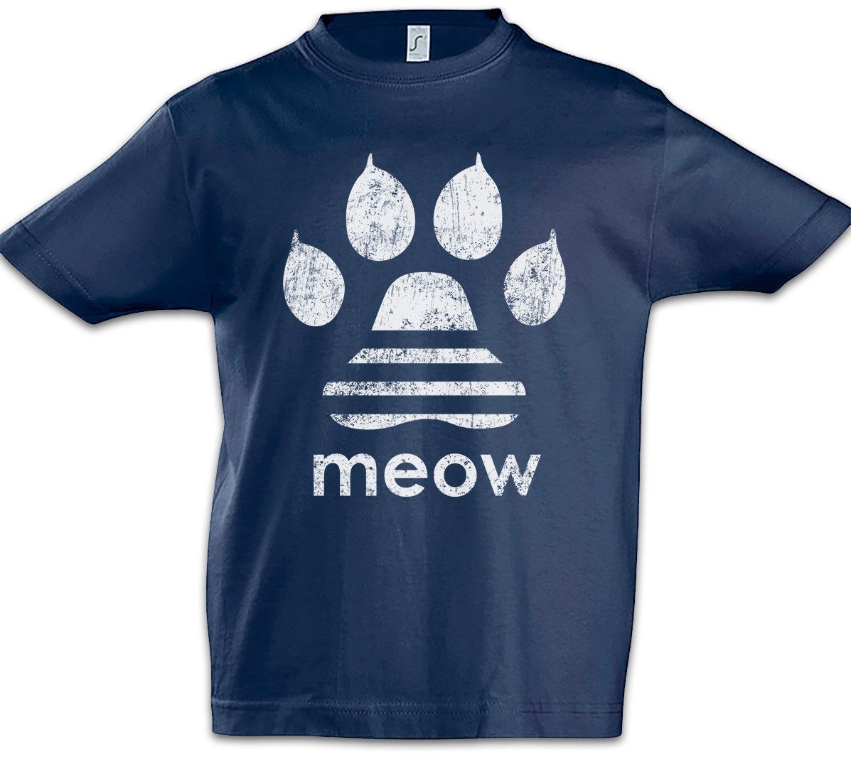 Print-Shirt Meow Kinder T-Shirt Miau Katze Katzen Liebhaber Liebe Pfote Cat Cats