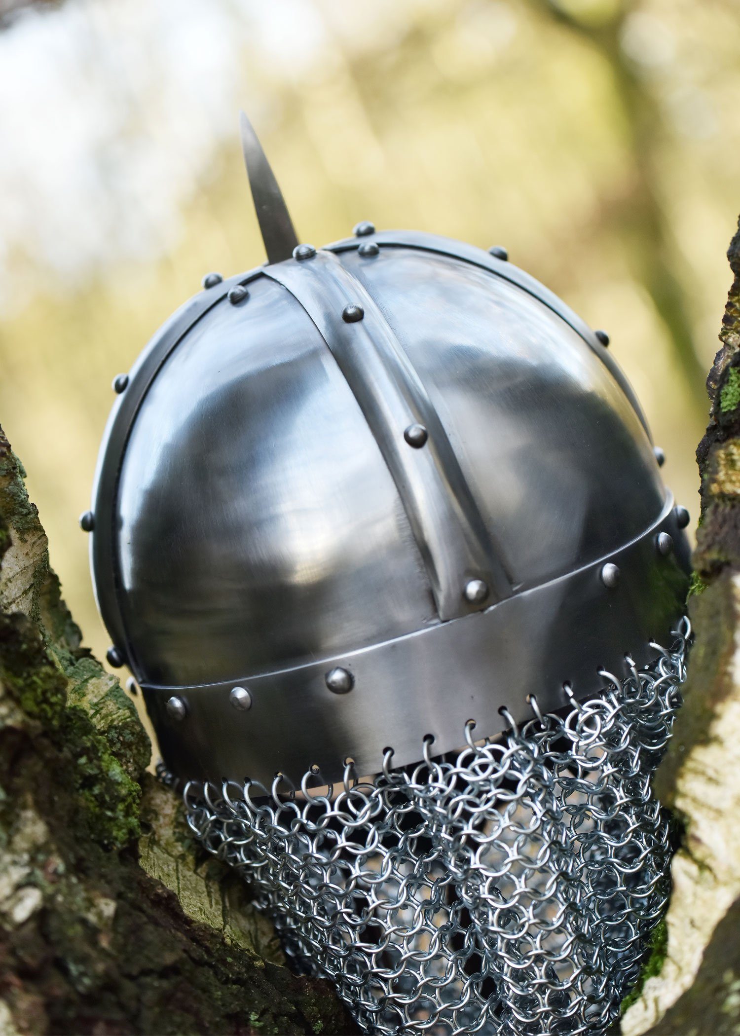 Battle Merchant Ritter-Kostüm Wikinger Brillenhelm mit Kettenbrünne, 2 mm Stahl - schaukampftauglich