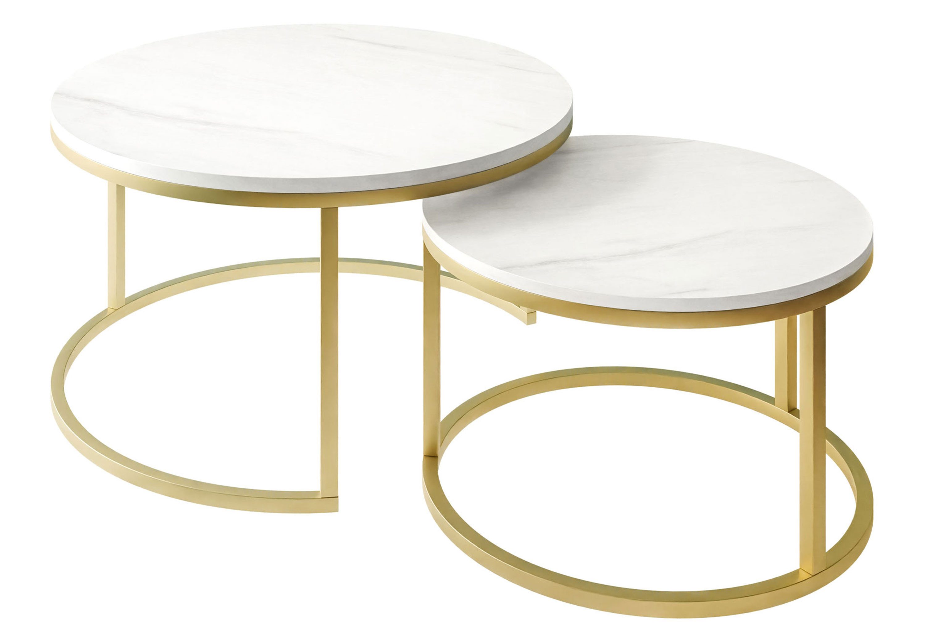 Lookway Couchtisch CIRI 2in1 LEVANTO mit goldmattem Gestell, runder Couchtisch (2er Set), Durchmesser: ⌀70 cm & ⌀50 cm und Durchmesser: ⌀80 cm & ⌀60 cm