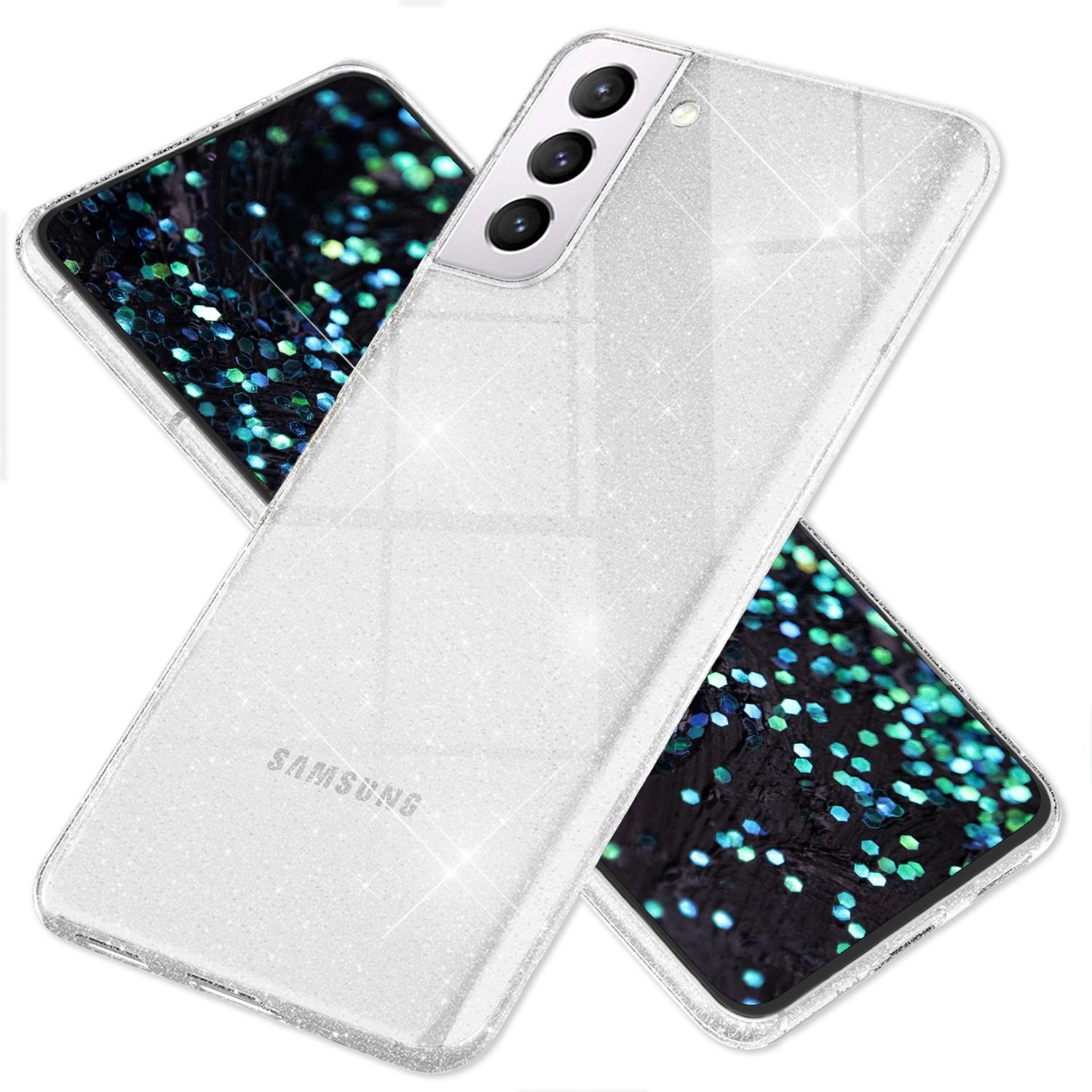 Nalia Smartphone-Hülle Samsung Galaxy S22 Plus, Klare Glitzer Hülle / Silikon Transparent / Glitter Cover / Bling Case