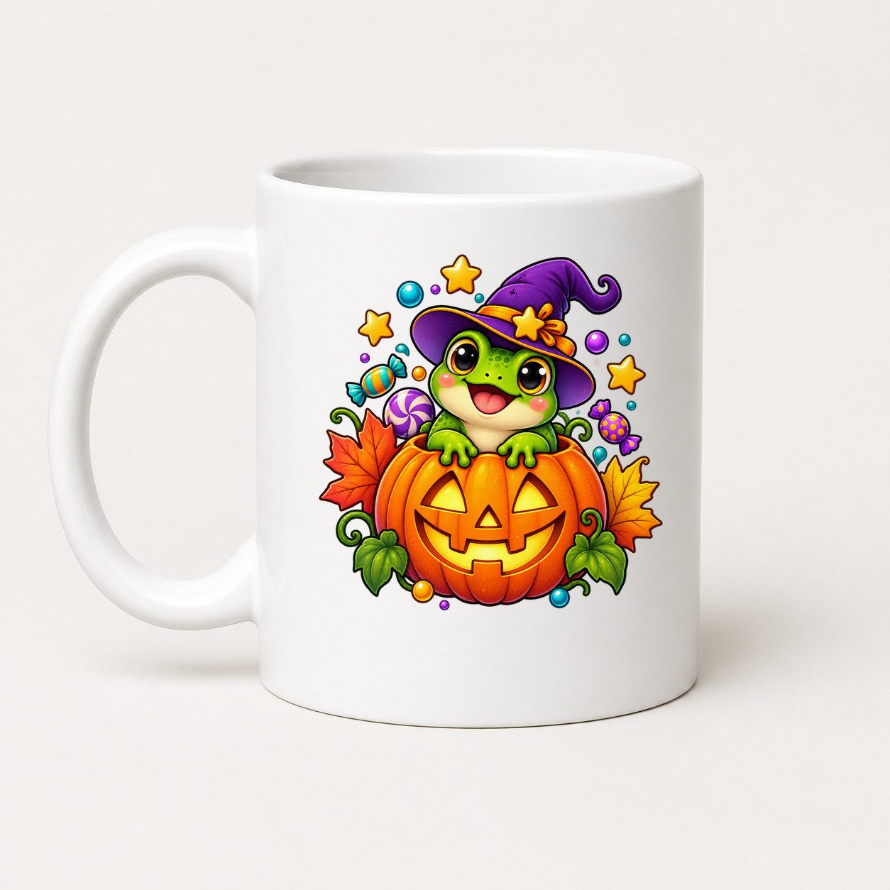 WS-Trend Tasse Halloween Tasse Kürbis Frosch 325 ml Keramik Kawaii Geschenk, Keramik