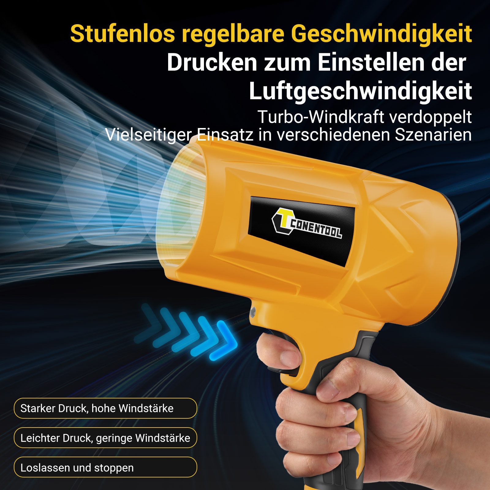 CONENTOOL Akku-Laubbläser Tragbares Kabelloser Laubbläser, mit 4.0Ah Akkus, 200 m/s