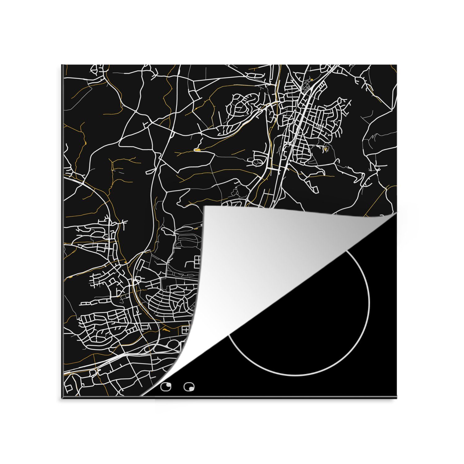 MuchoWow Herdblende-/Abdeckplatte Aalen - Gold - Stadtplan - Karte - Deutschland, Vinyl, (1 tlg), 78x78 cm, Ceranfeldabdeckung, Arbeitsplatte für küche