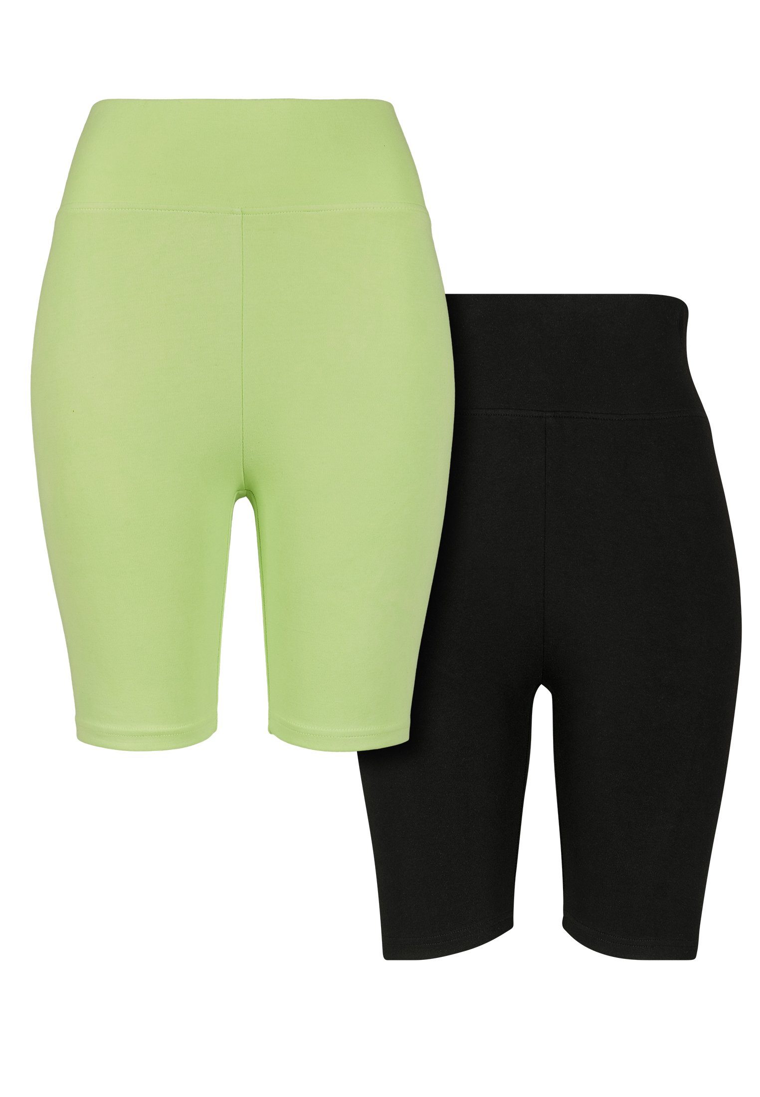 URBAN CLASSICS Cycle Stoffhose electriclime/black Waist (1-tlg) Ladies Damen High Shorts 2-Pack