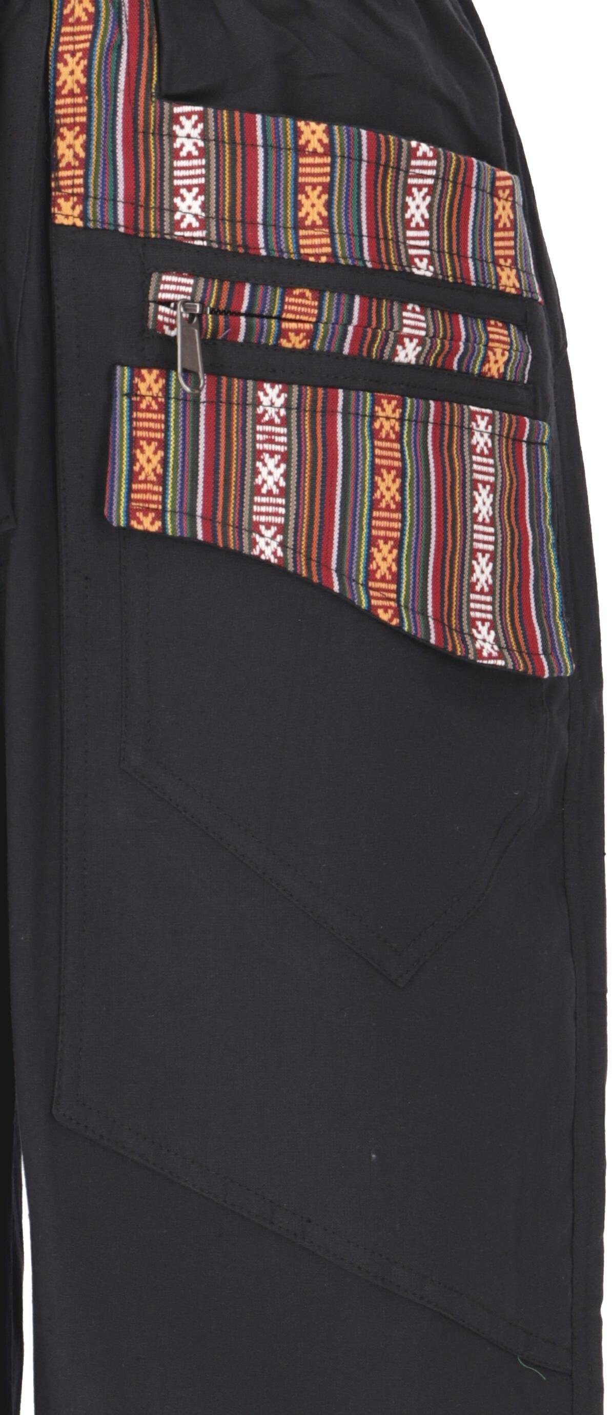 alternative schwarz Taschen, Guru-Shop Ethno mit Yogahose Style, Hippie, aufgesetzten Relaxhose Bekleidung bequeme..