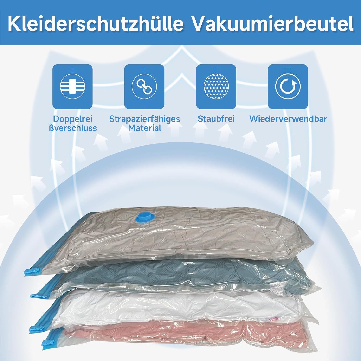 OSTWOLKE Kleiderschutzhülle 12tlg Vakuumbeutel für Kleidung Aufbewahrungsbeutel Vakuumierbeutel 40x60cm / 60x80cm / 80x100cm, mit Pumpe
