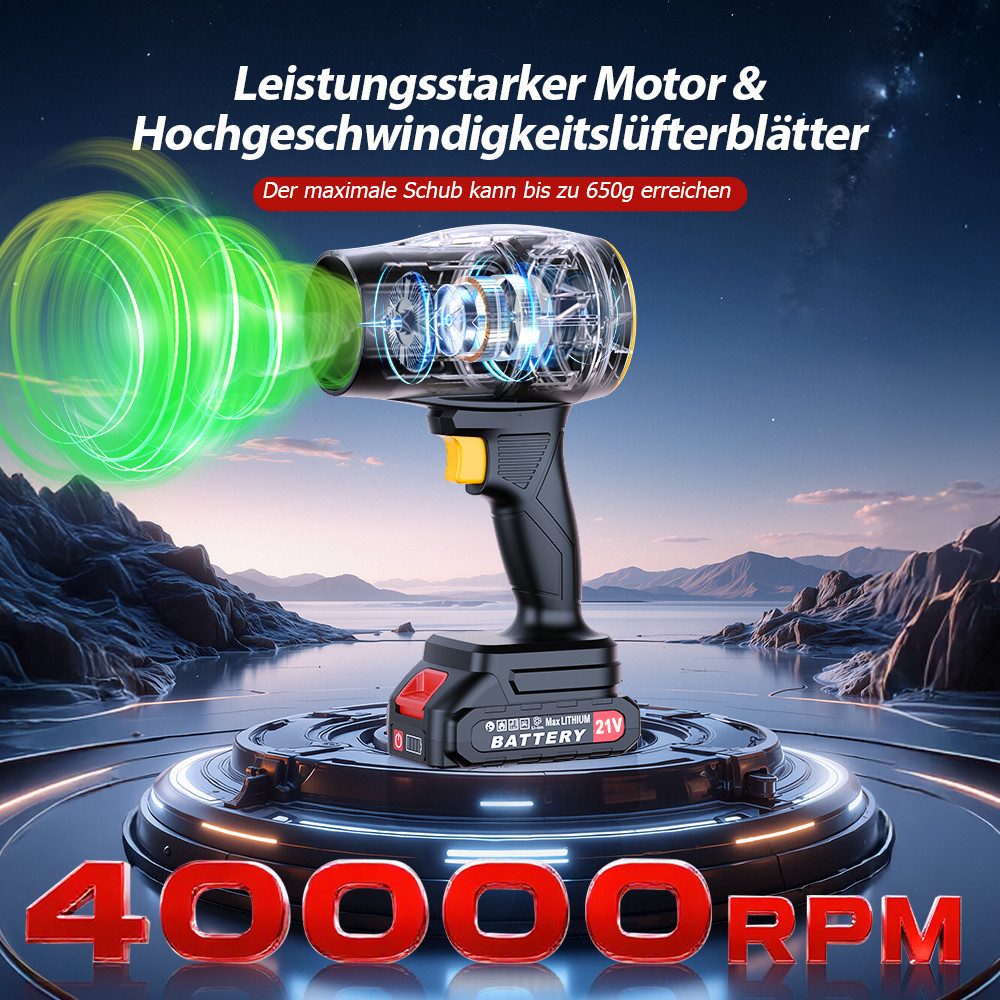 reffmov Akku-Laubbläser Turbo Gebläse, 210 km/h Turbinenluftstrom 2 Akkus, Kabelloser Ergonomischer Griff