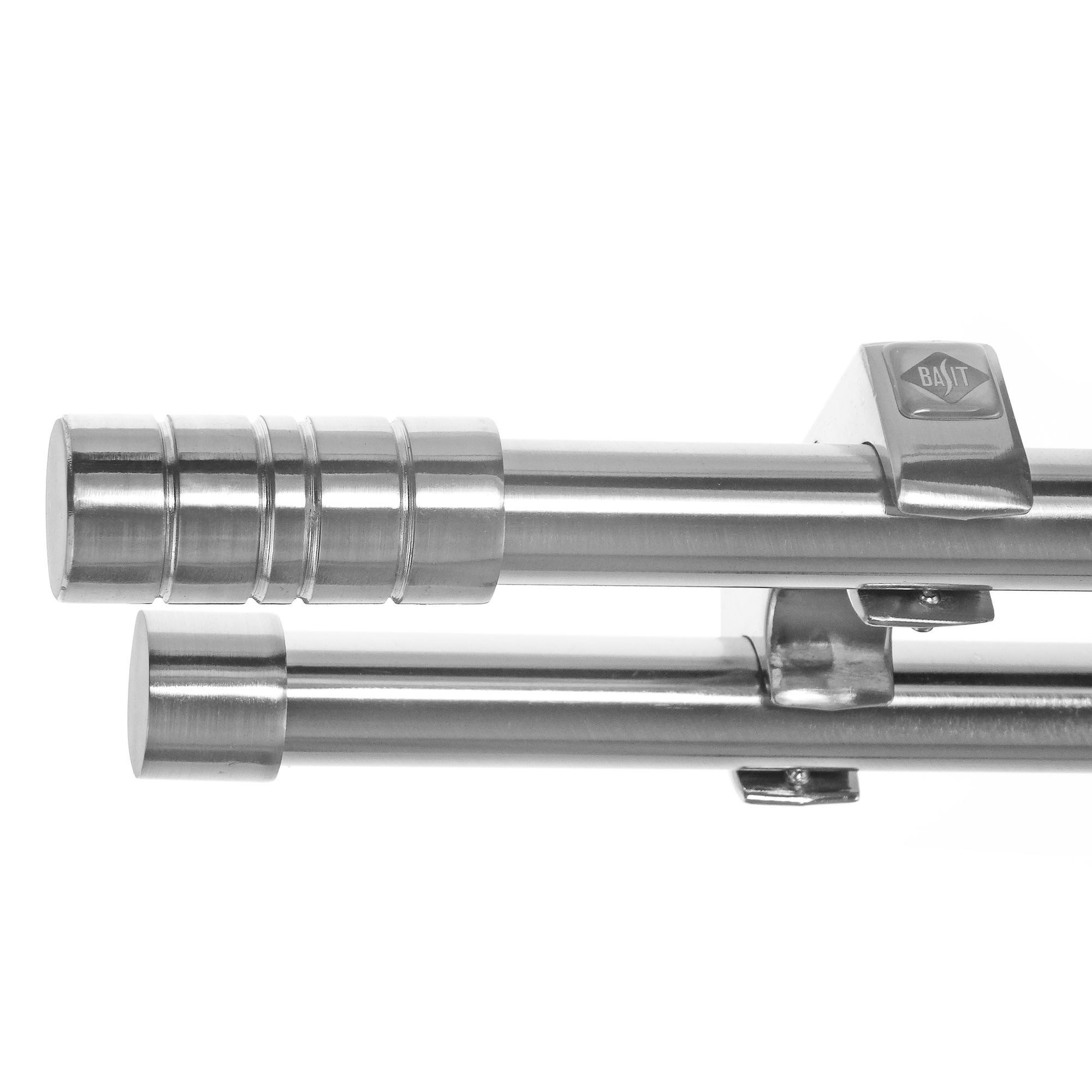 BASIT Gardinenstange Edelstahloptik 20mm mit Deckenträgern 200 cm E34, Ø 20 mm, 2-läufig, verschraubt, Metall, D60RR 200 cm E34 Zylinder