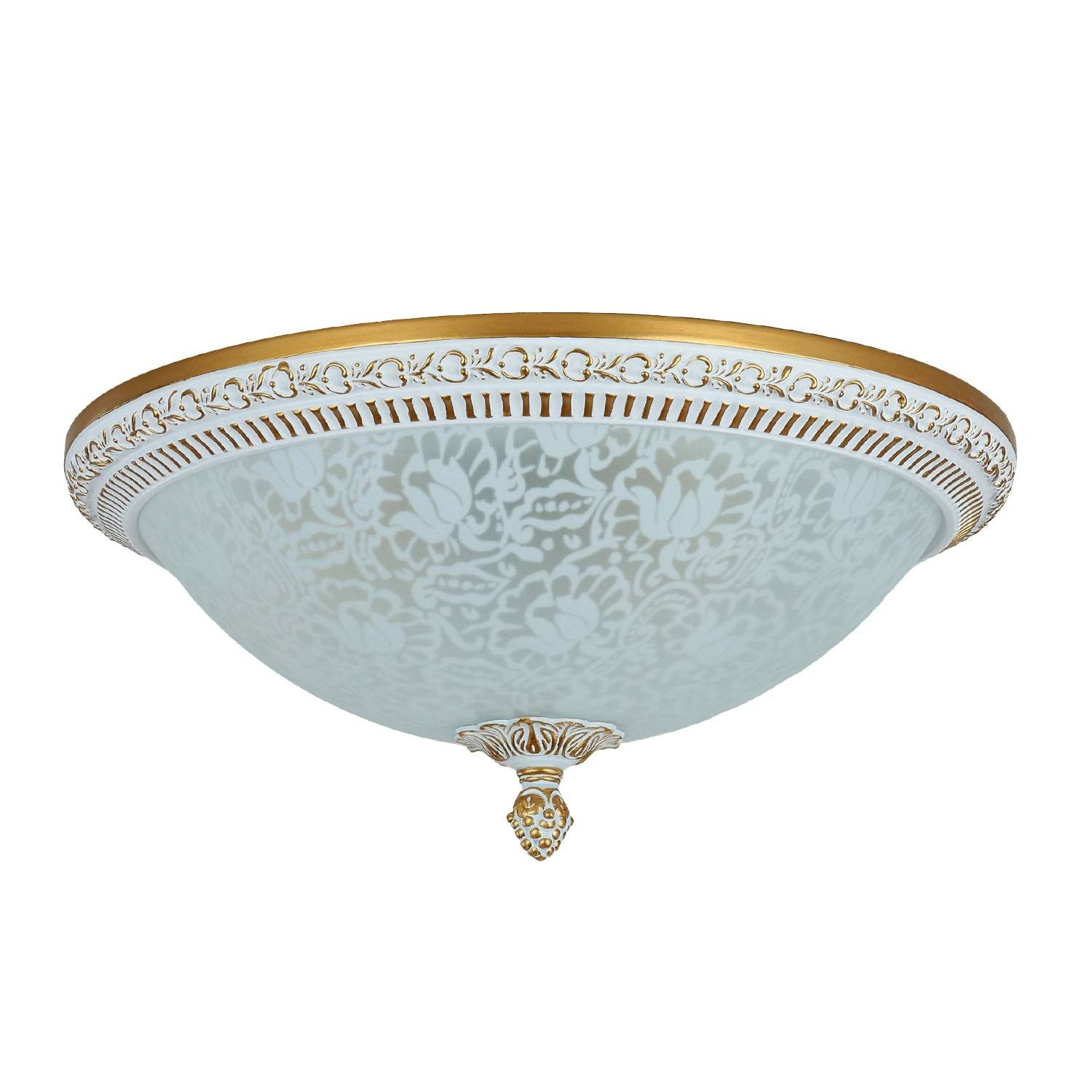 Licht-Erlebnisse Deckenleuchte PAULA, ohne Leuchtmittel, Metall Glas E27 Ø 35 cm rund in Shabby Weiß Gold Weiß 3-flammig