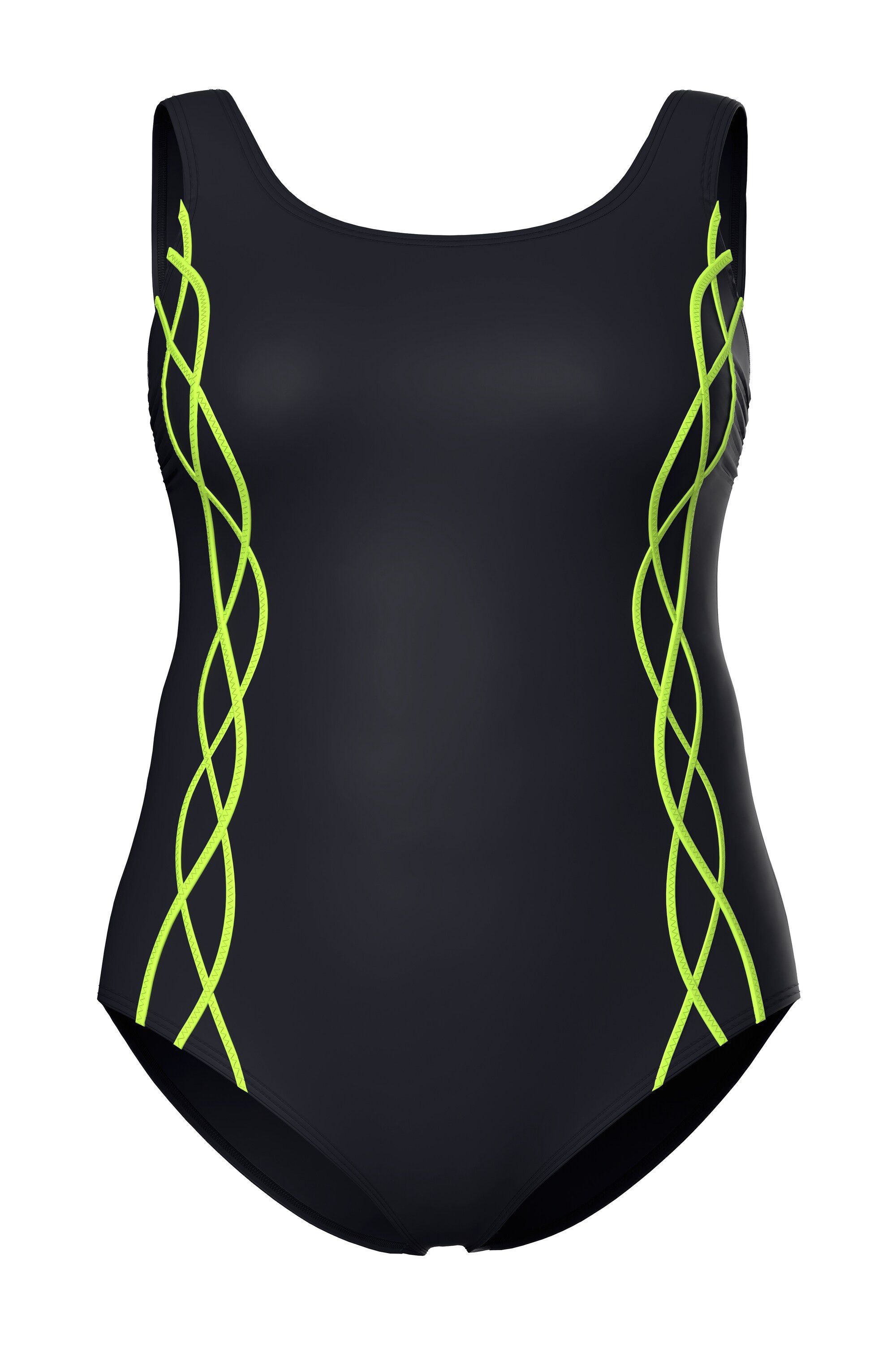 Ulla Popken Badeanzug Badeanzug Pipings ohne Softcups Rundhals günstig online kaufen