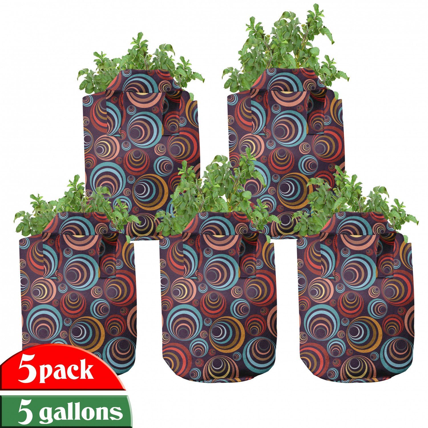 Abakuhaus Pflanzkübel hochleistungsfähig Stofftöpfe mit Griffen für Pflanzen, Abstrakt Kreisförmige Spiralformen