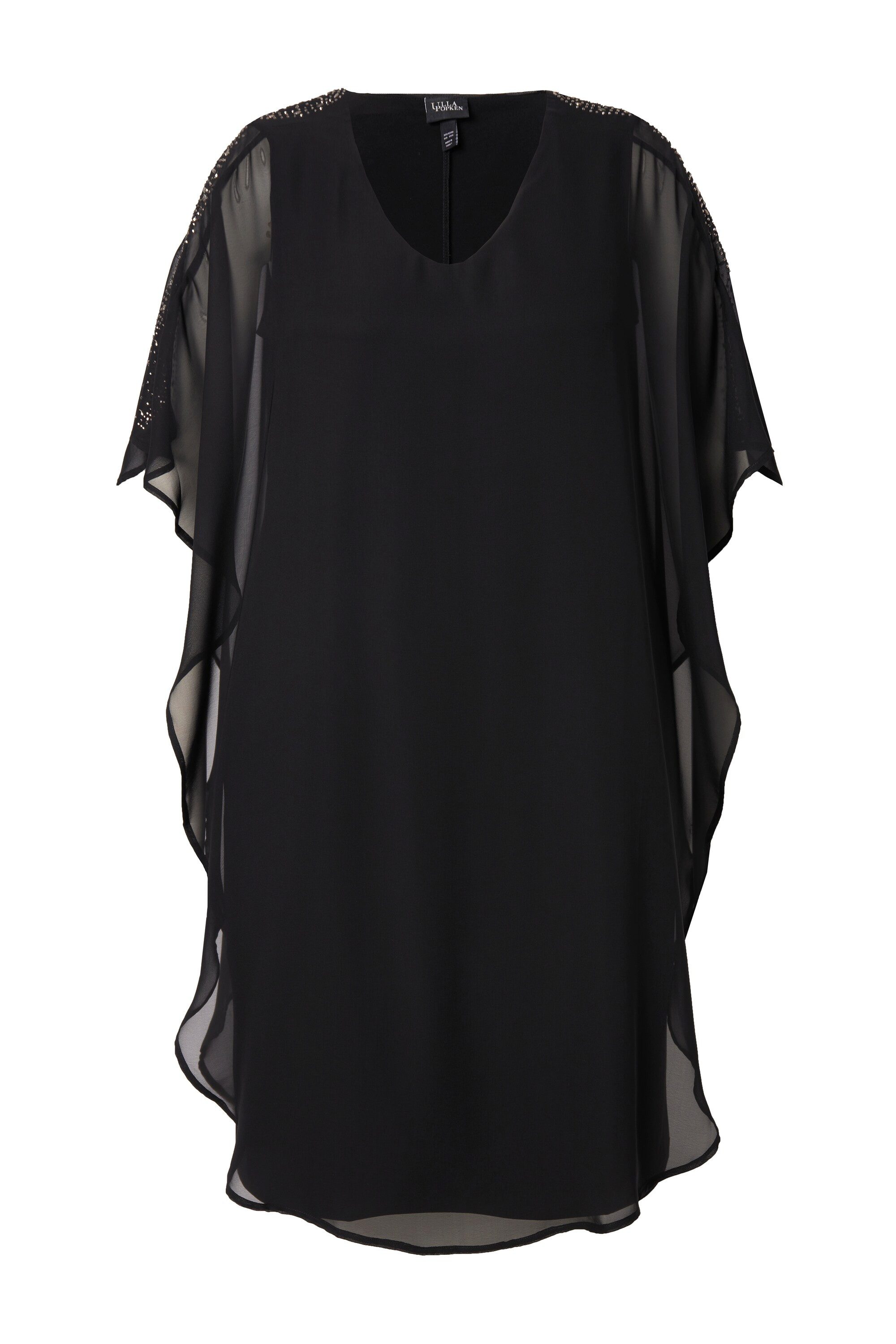 Ulla Popken Cocktailkleid Chiffonkleid doppellagig V-Ausschnitt günstig online kaufen