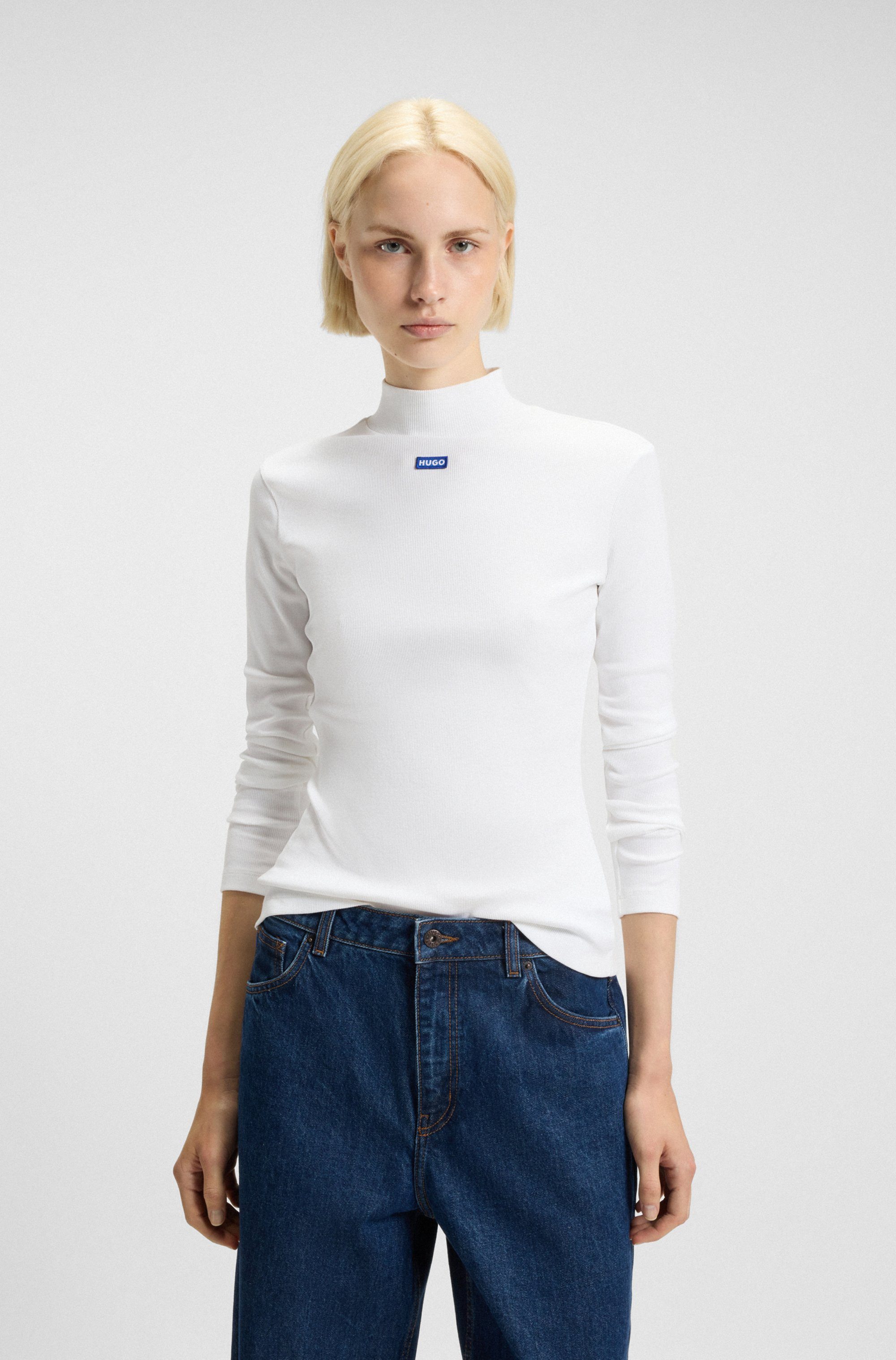 HUGO Blue Longsleeve Easy Longsleeve_B mit Stehkragen