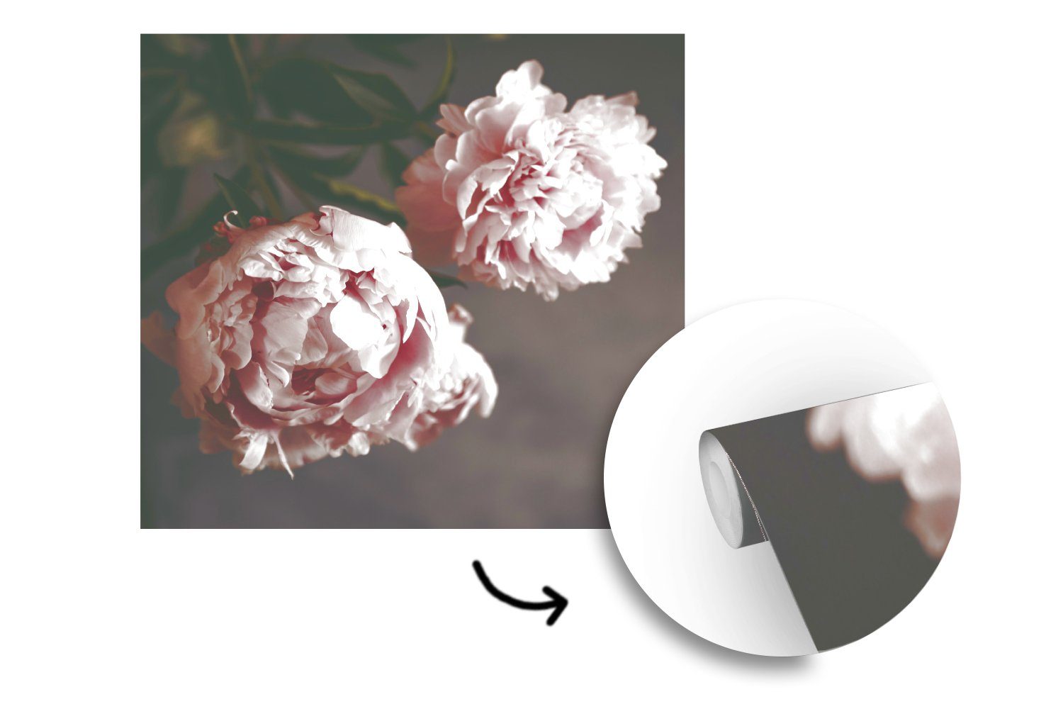 MuchoWow Fototapete Blumen - bedruckt, oder - Schlafzimmer, Wandtapete für Stilleben, Tapete (5 Pfingstrose Vinyl Rosa Matt, St), - Wohnzimmer