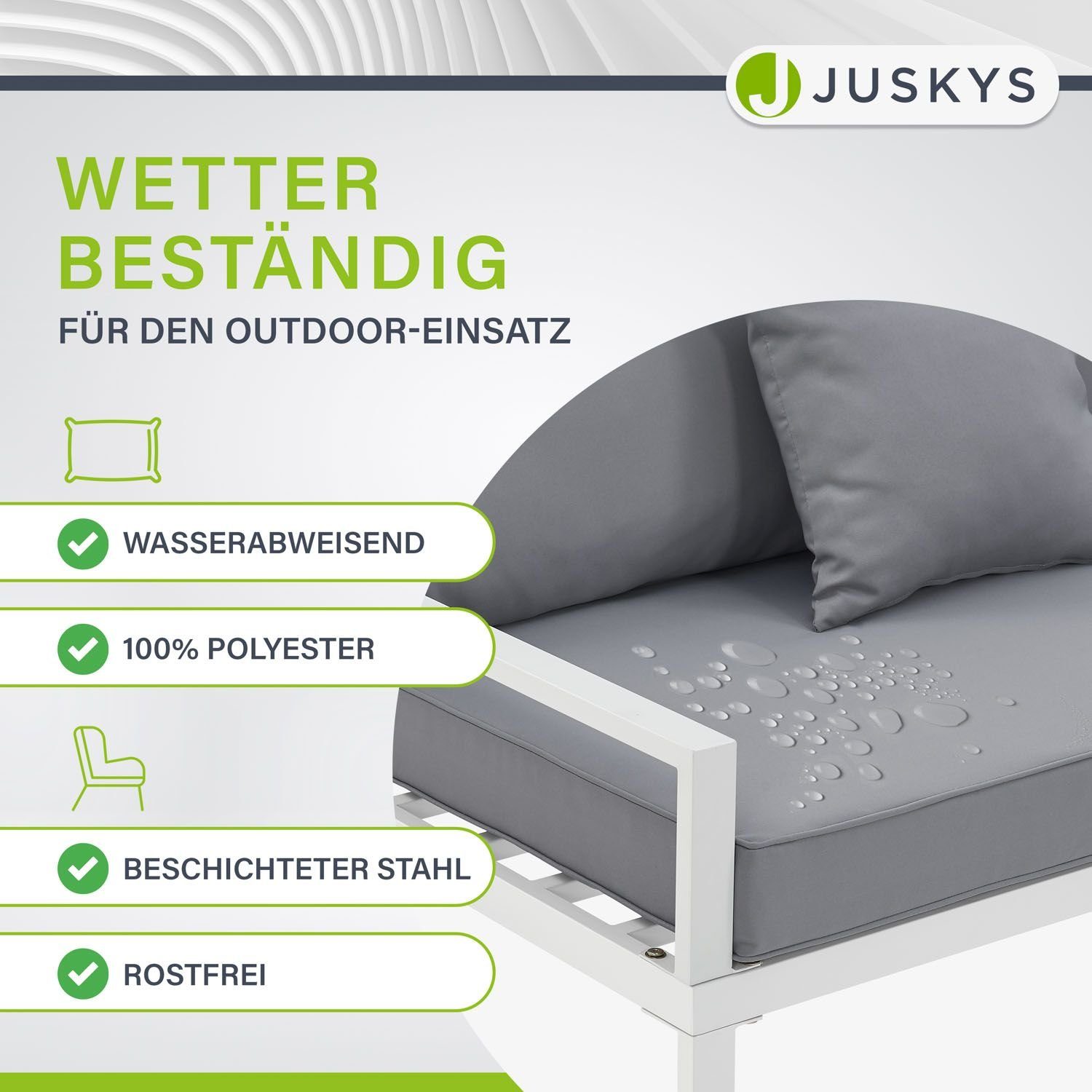 Juskys Gartenlounge-Set St. Tropez, (4-tlg), Gartenmöbel Lounge für 4 Personen, Set mit Ecksofa, Tisch & Kissen