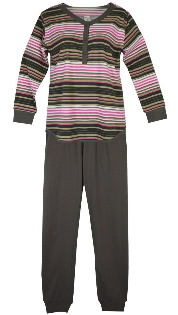 Pyjama 3er Qualität Pyjama aus reiner Schlafanzug (Spar-Set, 3 Packung Stück) Baumwolle-Jerse Consult-Tex Damen DW110