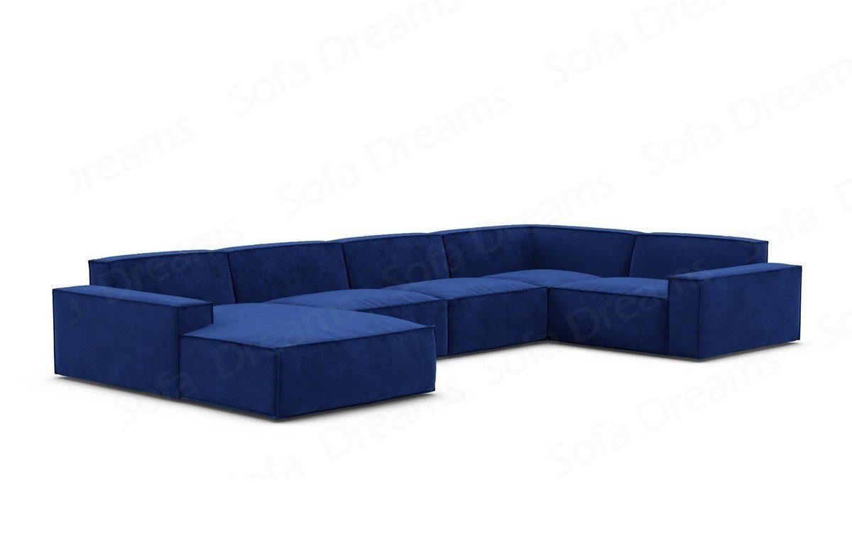 Sofa Dreams Wohnlandschaft Samtstoff Sofa Polstersofa Formenta U Form Stoffsofa Modern, Designer Polster Couch mit mane, Loungesofa dunkelblau77