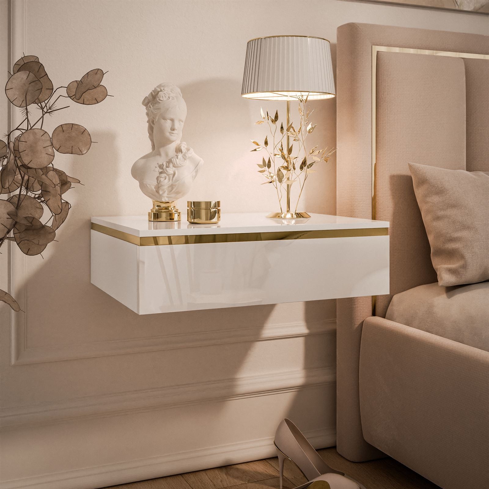 Lookway Nachttisch AURORA Weiß / Weiß hochglanz zum Aufhängen, Breite : 48, günstig online kaufen