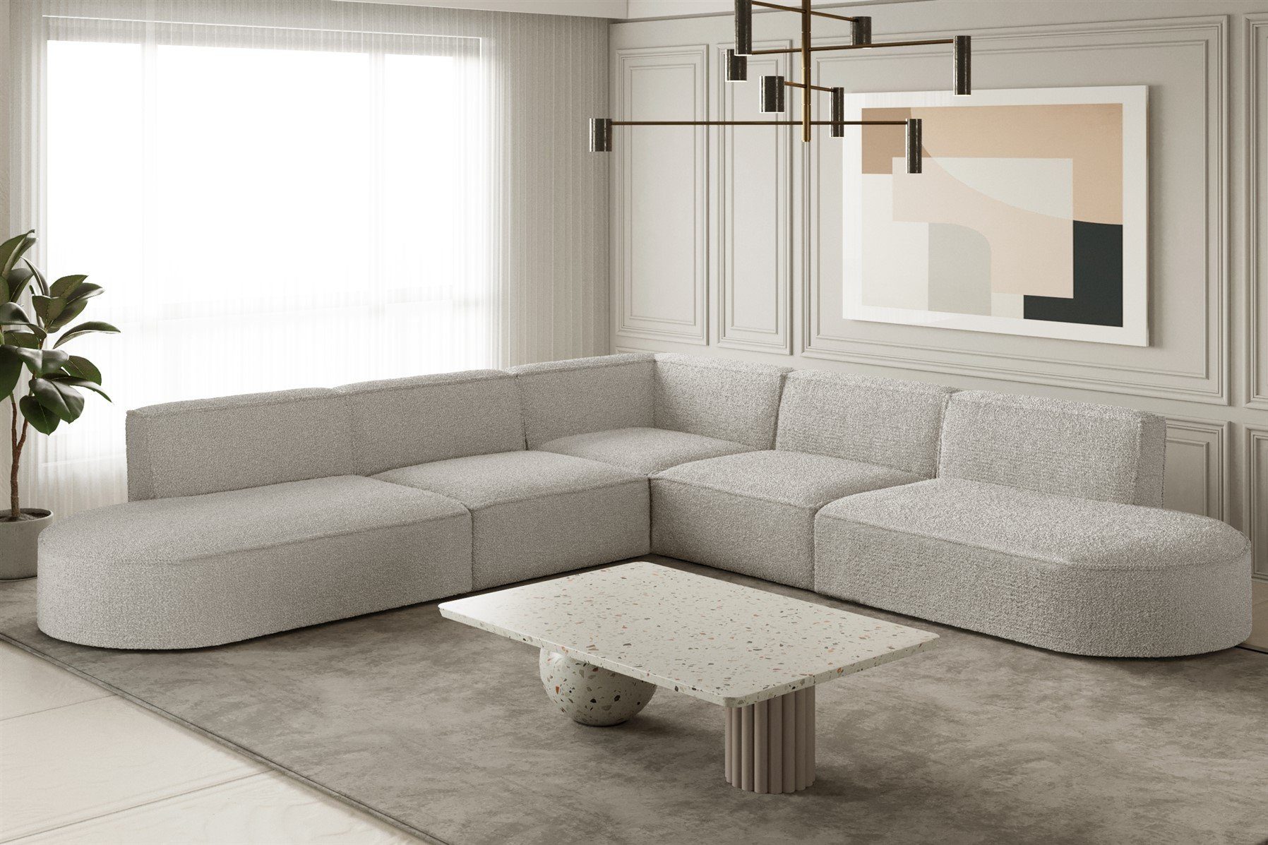 Fun Möbel Ecksofa Ecksofa Designersofa PALMA – Universal in Stoff Ascot und Opera Velvet, Seite ist universal: kann links oder rechts in Raum platziert werden, Rundumbezug