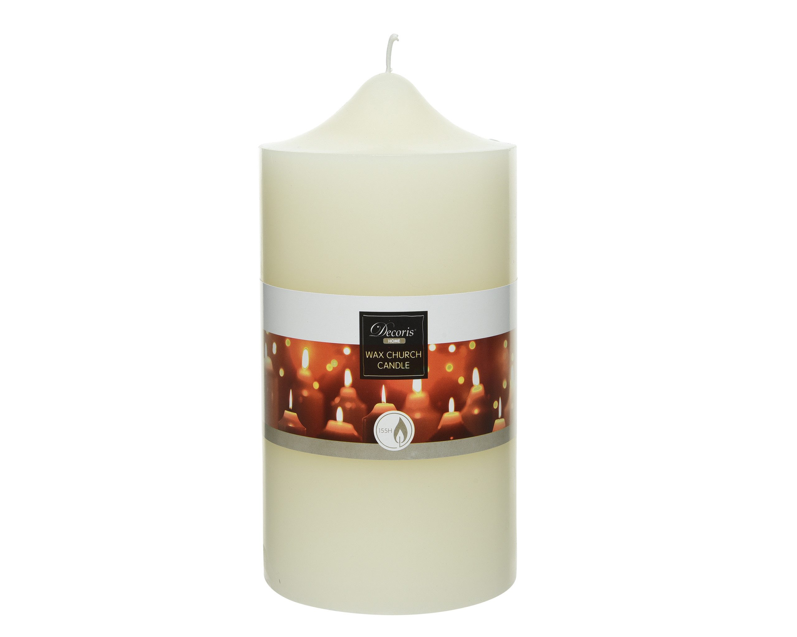 Decoris season decorations Stumpenkerze, Kirchenkerze 10x20cm Paraffin 155 Std. Brenndauer Ivory / Elfenbein
