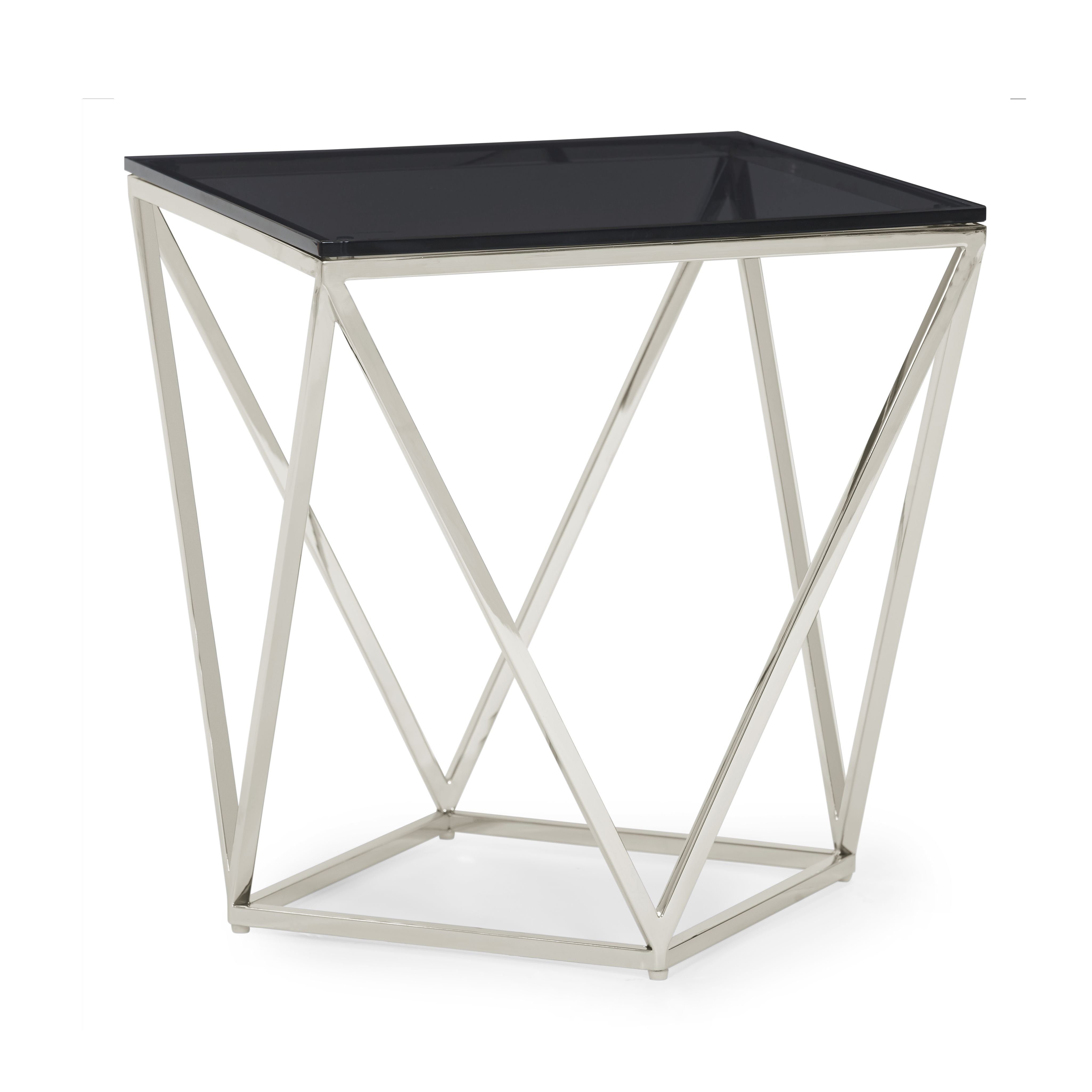 Leonique Beistelltisch Aria Beistelltisch, Couchtisch, quadratisch, Chrom, Rauchglas, Edelstahlgestell, 51x51x56