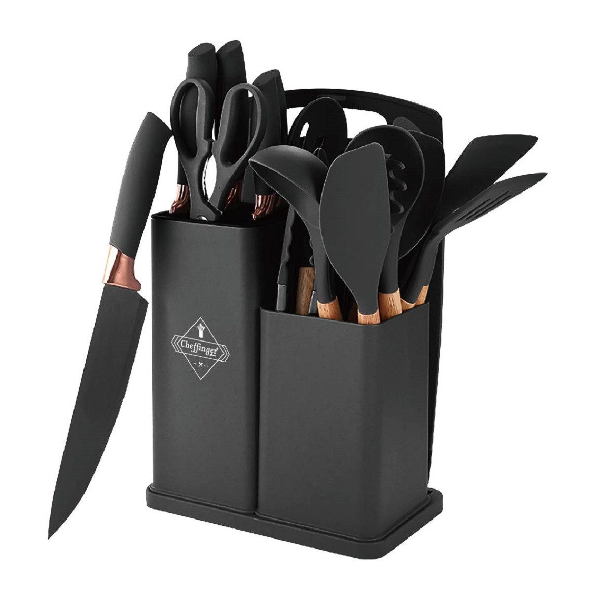 Cheffinger Kochbesteck-Set Küchenset Messerset & Küchenhelfer (19-tlg), Robust