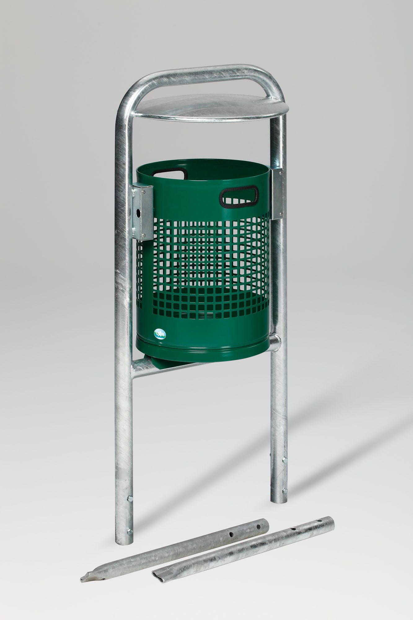 PROREGAL® Mülleimer Abfallsammler Rohrbogen Dach Einbetonieren 115x49x40 Stahl Grün