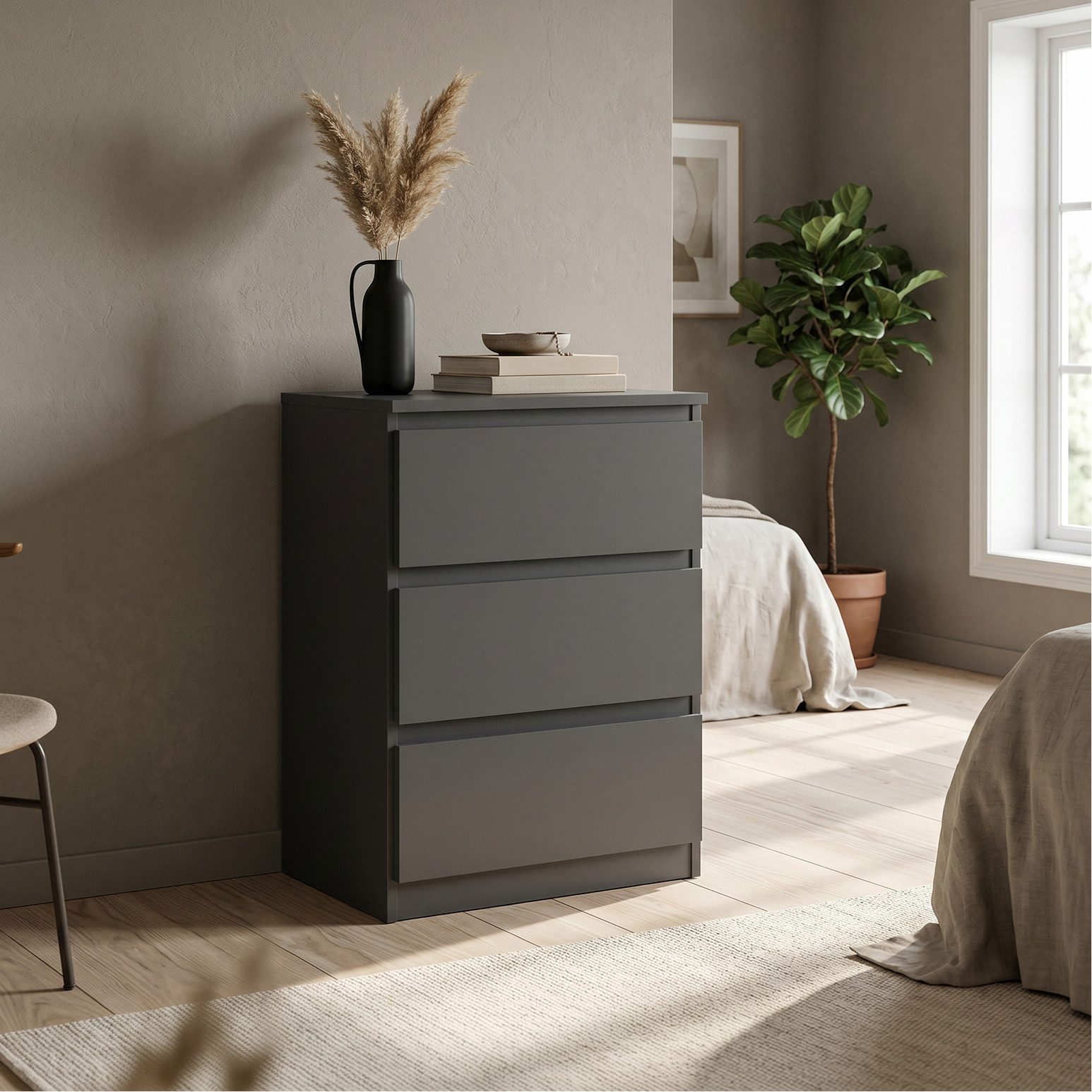 Masseno Kommode NUDO 70 cm Sideboard mit 3 Schubladen Anthrazit
