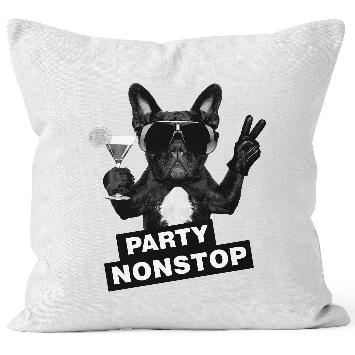 MoonWorks Dekokissen Kissenbezug Party Nontsop Mops French Bulldog Kissenhülle Dekokissen 40x40 Baumwolle MoonWorks®
