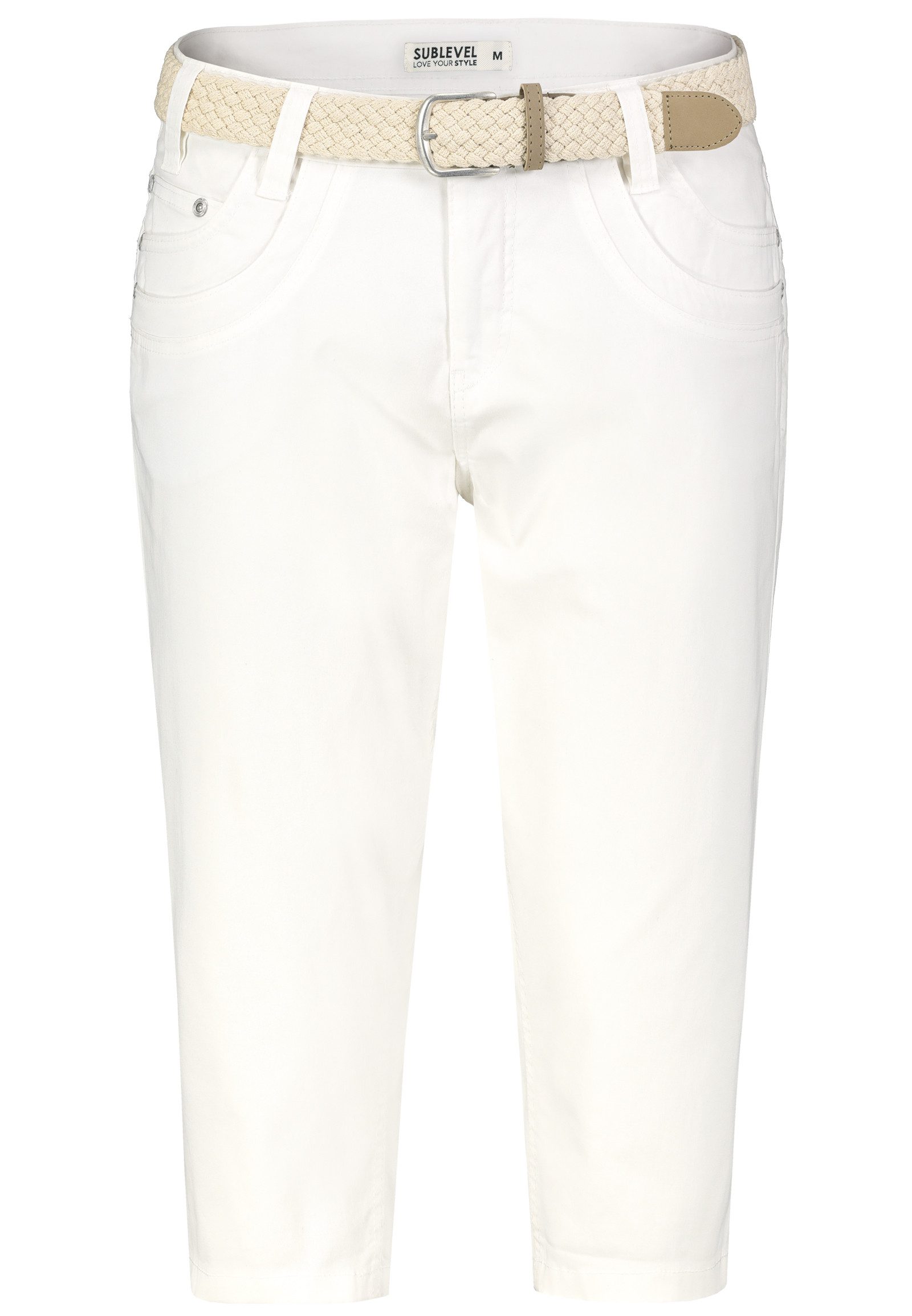 SUBLEVEL Caprihose Damen 3/4-Hose mit Flechtgürtel Baumwoll-Stretch-Hose, Eingrifftaschen