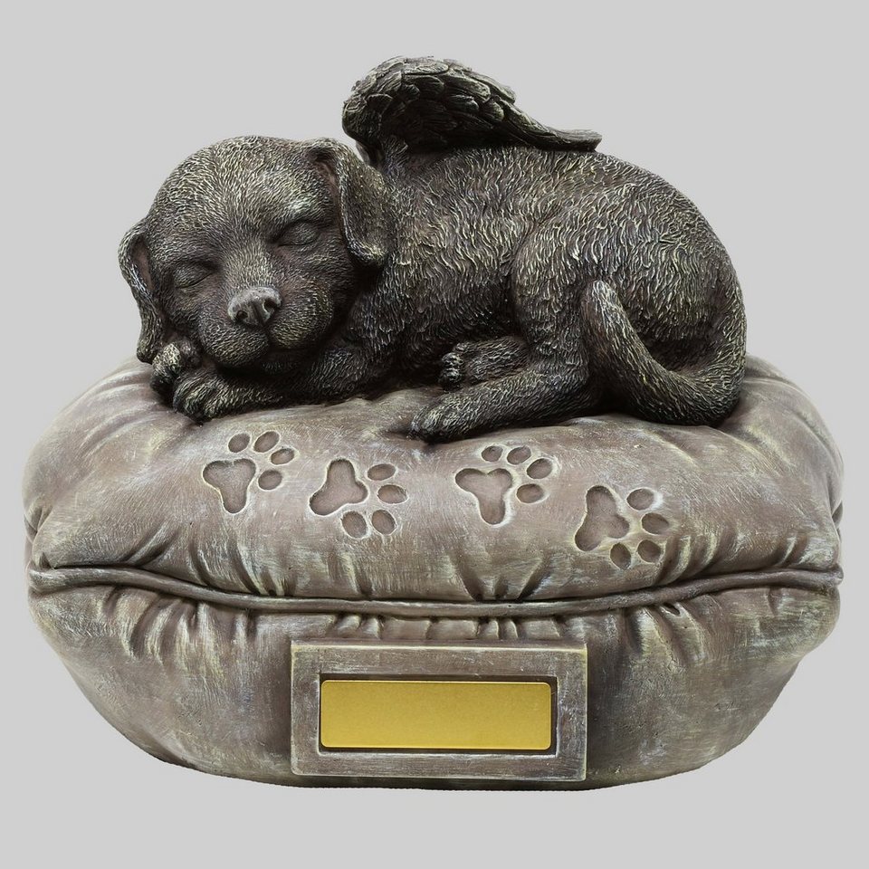 MystiCalls Dekofigur Hundeurne Urne Hund liegt auf Kissen - Tierurne Hunde  Urne