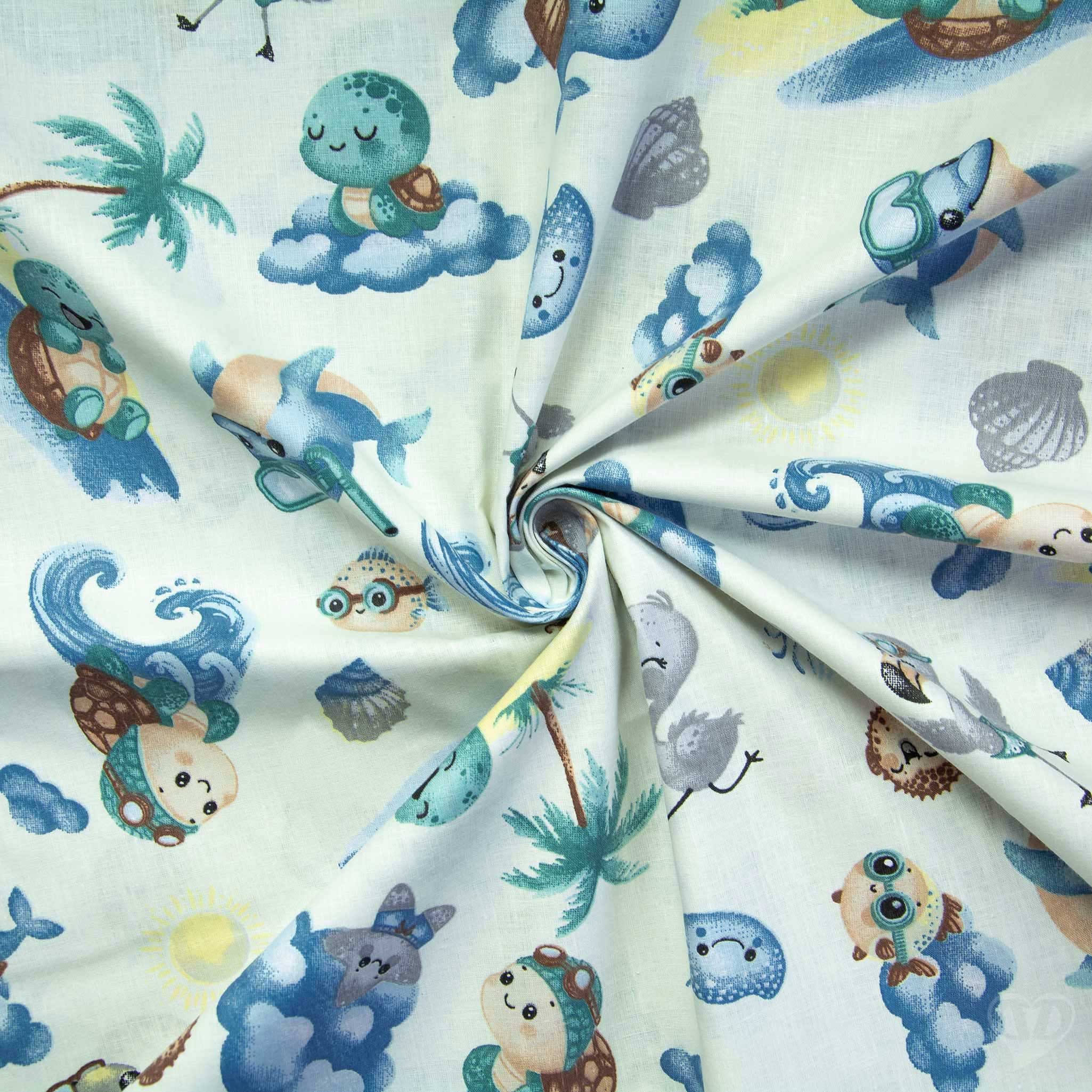 maDDma Stoff Baumwollstoff Sunny Sea Friends 1/2 Meterware, 160cm breit Kinder