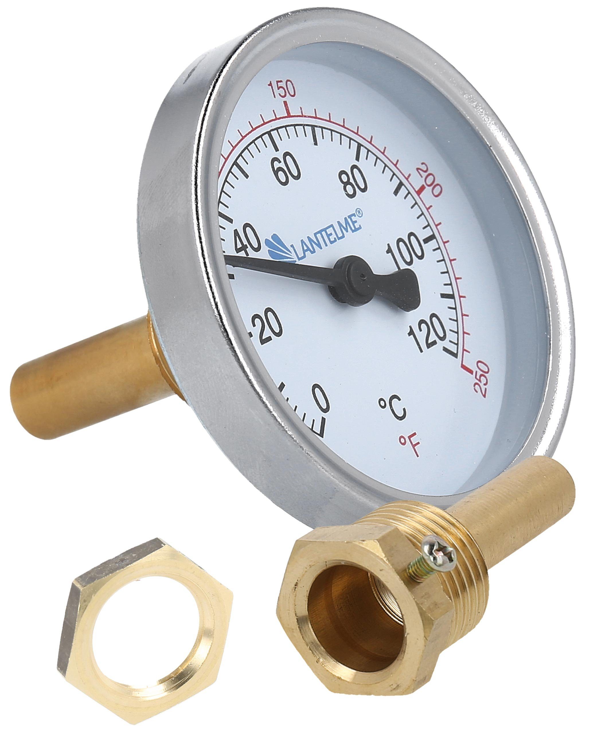 Lantelme Grillthermometer 120°C Räucher Thermometer für Smoker Räucherofen Räuchertonne, Mit Messinghülse, Gewindeanschluß 1/2 Zoll, Edelstahl Thermometer für Kalt und Heißräuchern