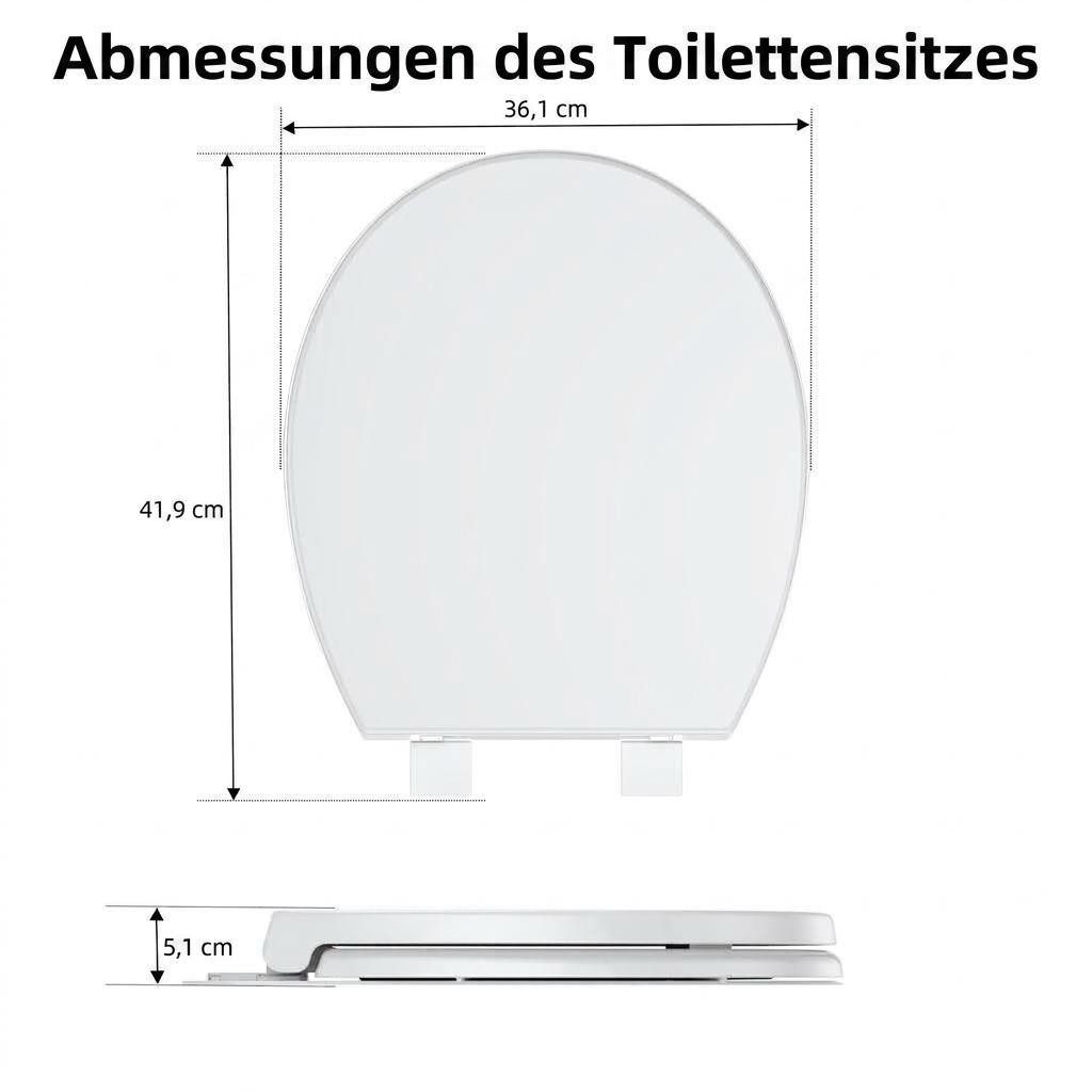 GarveeMore Flachspül-WC 17 Zoll runder Toilettensitz 41,4×36,1cm Weiß, Soft‑Close, Schnell‑Release, rutschfest für Standard‑Toiletten