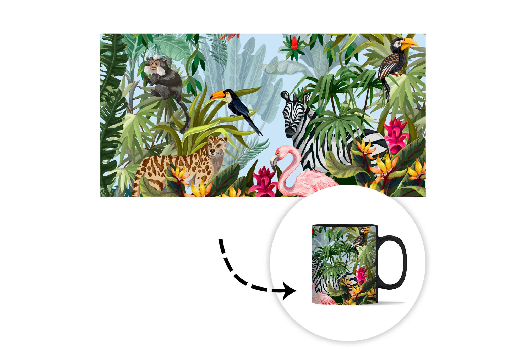 Natur Jungen - - Mädchen Kinder - - - Teetasse, Kaffeetassen, Tasse Zebra MuchoWow Farbwechsel, Keramik, Flamingo, Dschungel Geschenk Zaubertasse, -
