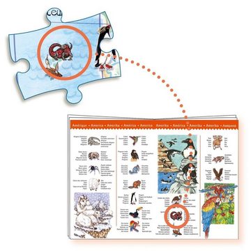 DJECO Puzzle DJ07420 Wimmelpuzzle - Tiere der Erde, 100 Teile + Booklet, Puzzleteile