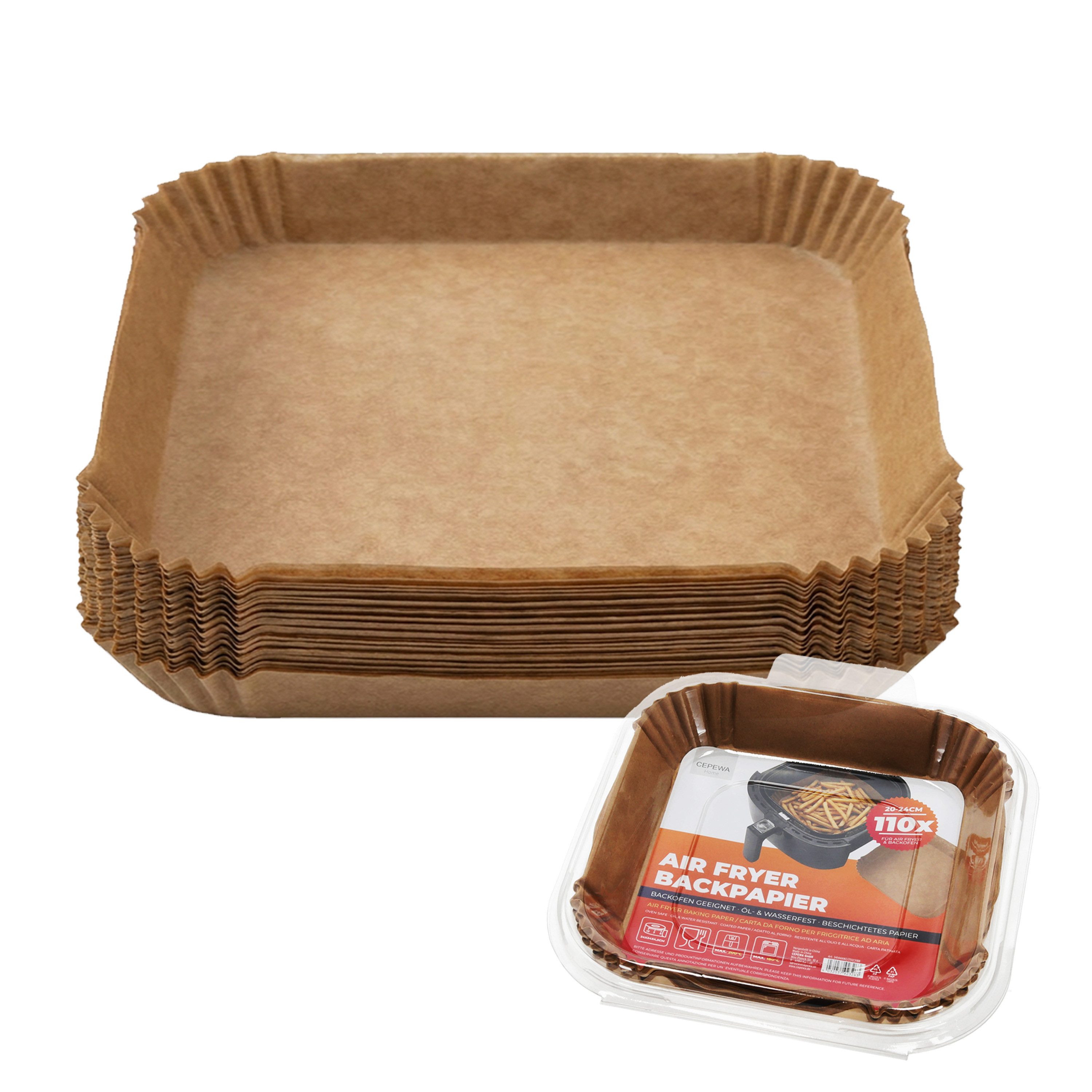 CEPEWA Backpapier Backpapier für Air Fryer Backofen 20-24cm 110Stück 24x24x4,5cm