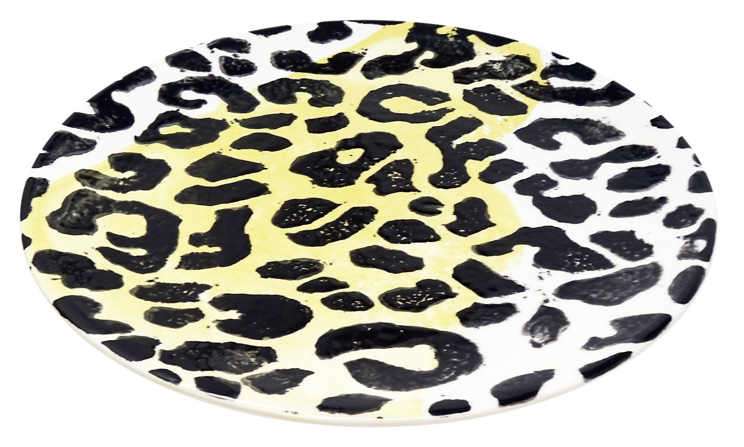 flacher Dessertplatte Servierplatte Leopard, Lashuma rund, Servierteller Keramik, bemalt
