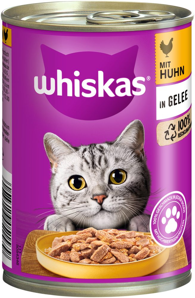 Whiskas WHISKAS® Dose mit Huhn in Gelee 400g, Nassfutter für: Katze