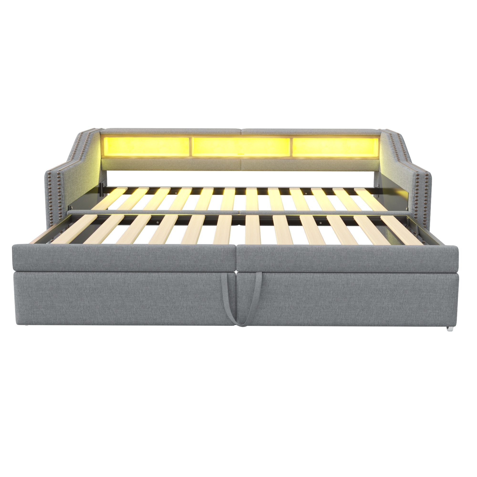 STILVORA Schlafsofa mit Bettfunktion,Polsterbett 90x200 mit LED,Tagesbett ausziehbar, Polsterbett 90/180x200 cm, ausziehbarem Bettgestell – Platzsparendes Gästebett, ohne Matratze