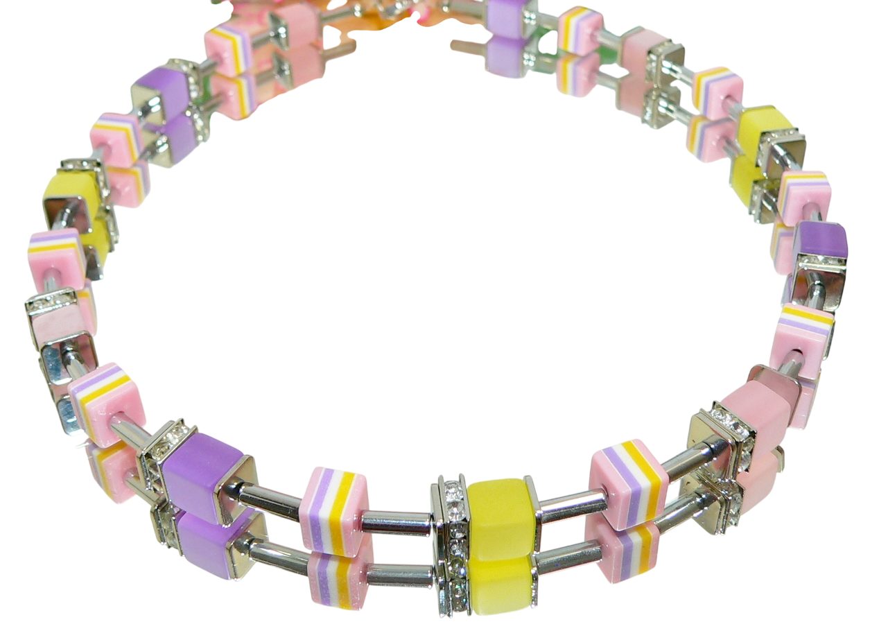 Kette ohne Anhänger 493h Halskette Würfelkette lila rosa gelb weiß Strass Hämatit