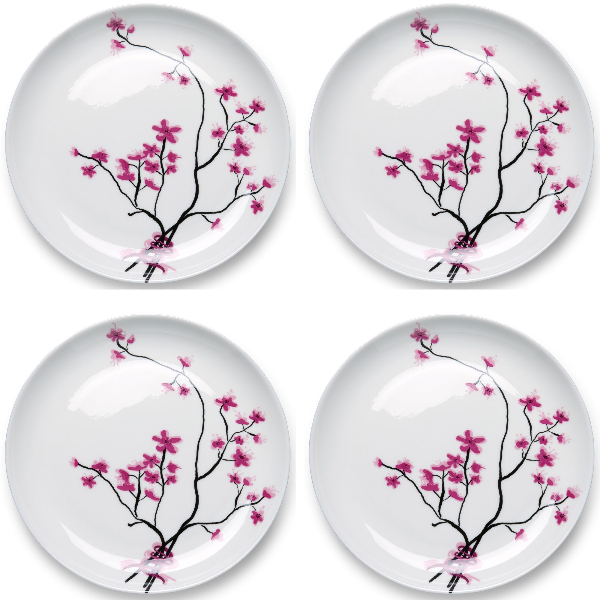 Dekomiro Teeservice TeaLogic Cherry Blossom 4 Kuchenteller Dessertteller 19,0cm (4-tlg), 4 Personen, Fine Bone China, 4 Personen