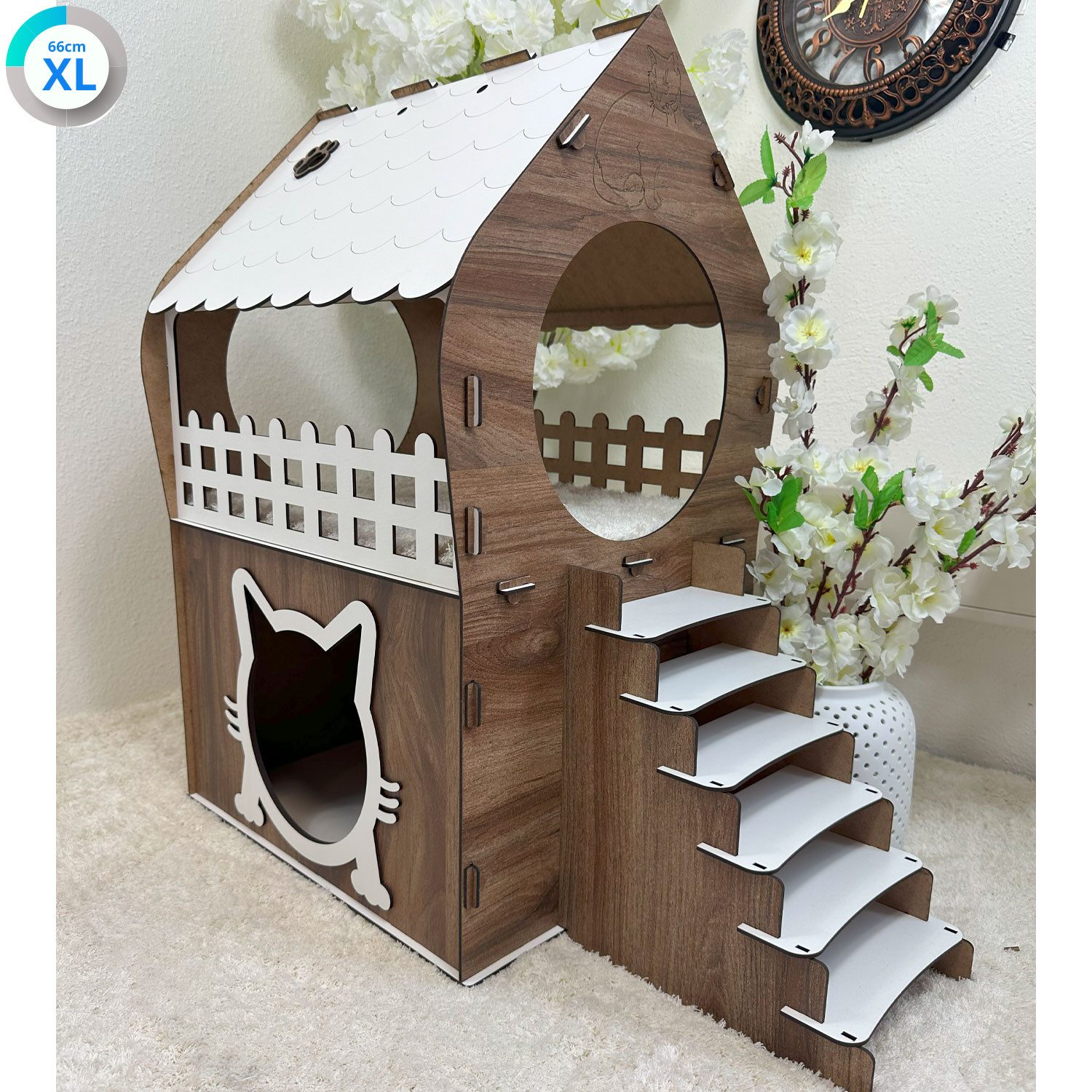 Jungengel Katzenliege Katzenhaus XL 66cm Katzennest Katzenhöhle Katzenbett Indoor, Bis 5kg, Einfacher Aufbau, 5x Designs, Robust & Langlebig, 100% Holz