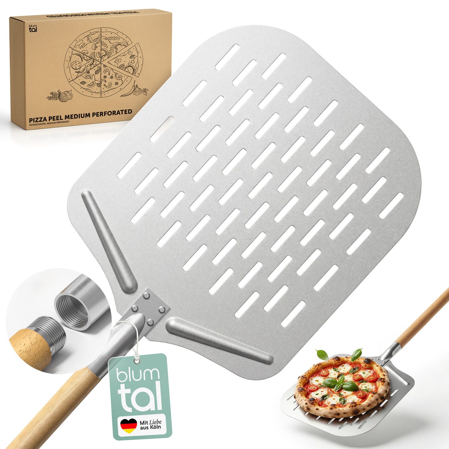 Blumtal Pizzaschieber Pizzaschaufel mit großer Fläche und abnehmbaren Griff, 30,5cm x 30,5cm