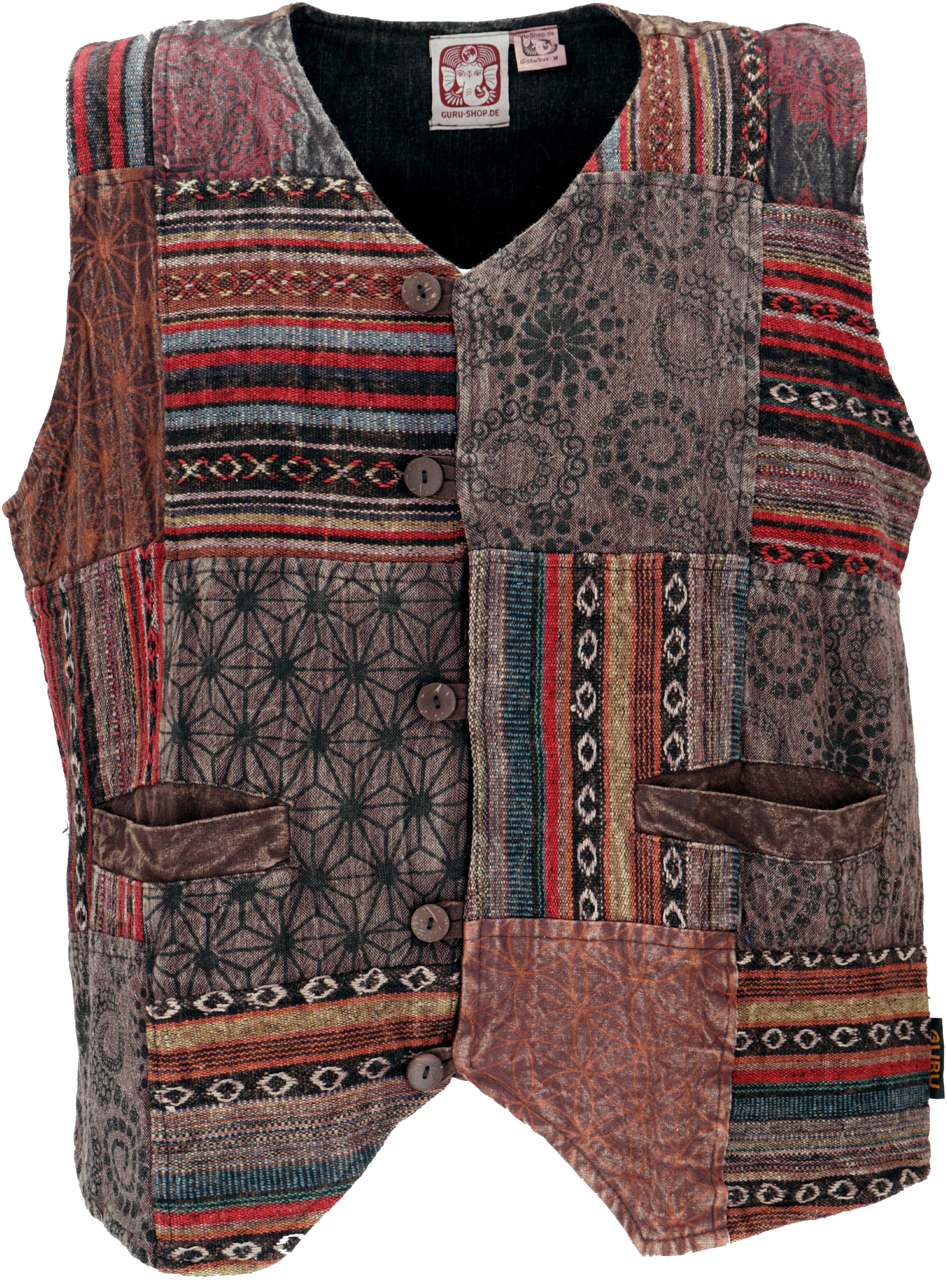 Guru-Shop Strickjacke Goaweste, Psytrance Patchwork Herren Weste -.. alternative Bekleidung