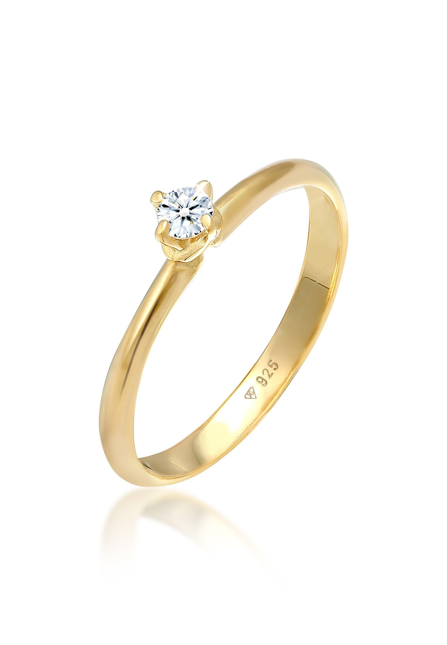 Elli DIAMONDS Diamantring Ring Solitär Diamant (0.11 ct) Klassik 925 Silber, Verlobungsring Gold