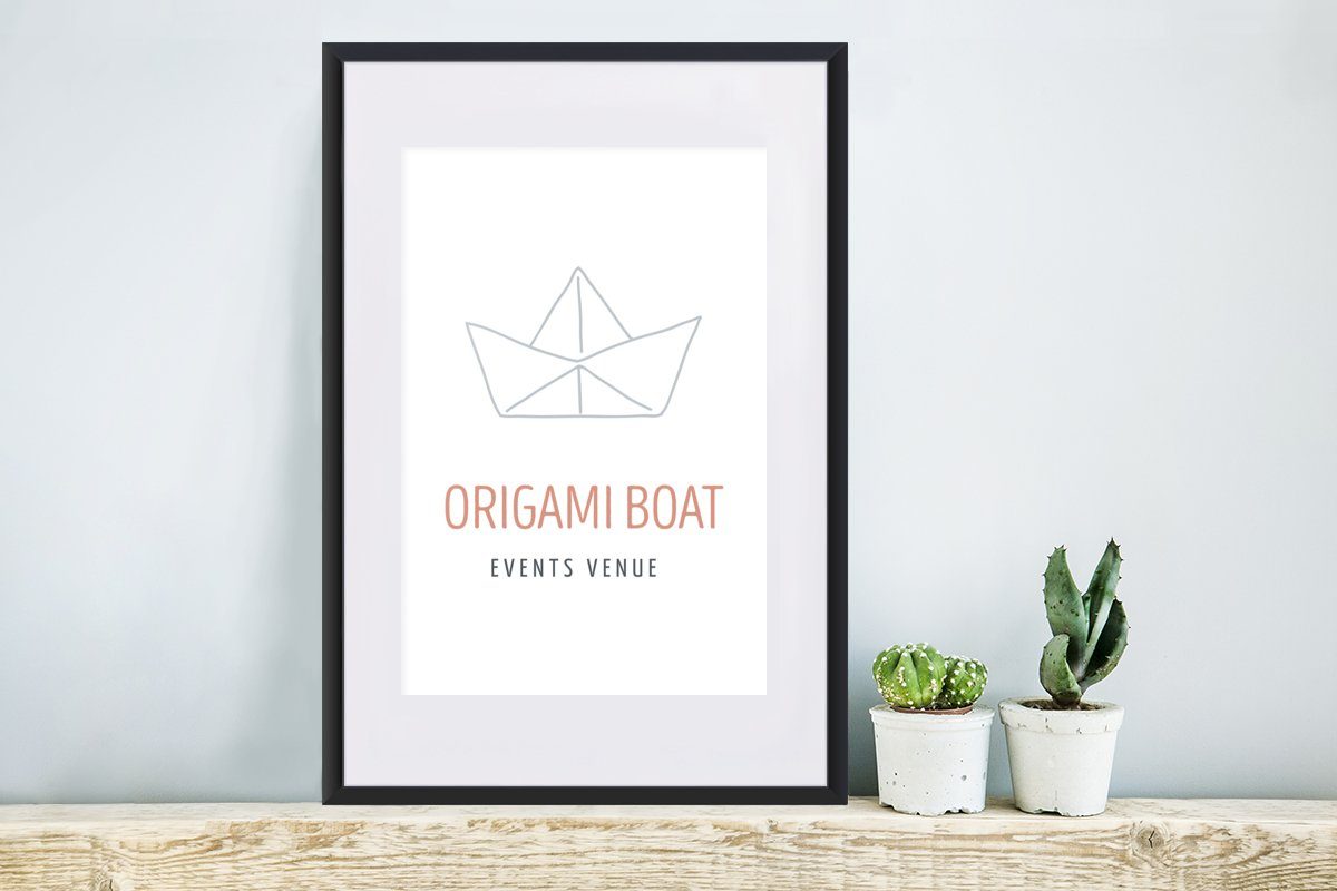 Bilderrahmen Origami Boot -, - Origami-Boot Poster, Rahmen, Gerahmtes mit Poster Veranstaltungsort Schwarzem - St), Zitate (1 Kunstdruck, MuchoWow -