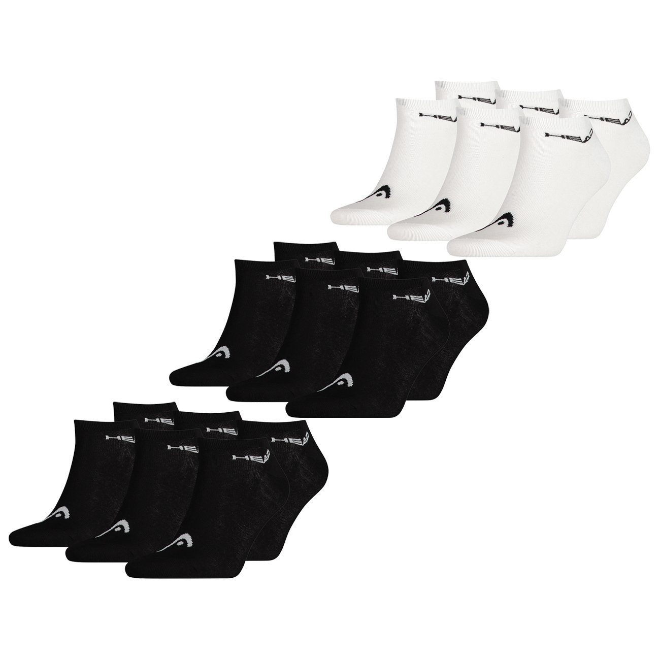SNEAKER (200) Paar - Paar (300) (9-Paar) 3 UNISEX flacher Sneakersocken Pack mit 6 9er Zehenart White Black Head &